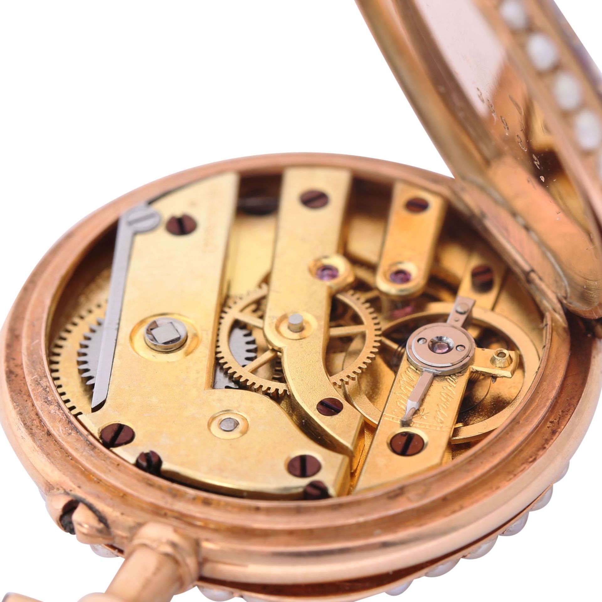 LeCoultre & Co. hochfeine offene Damen Taschenuhr Anhängeuhr mit Lupenmalerei und Emaillierung. - Image 6 of 10