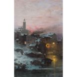 LERTINANT, ALFRED (XIX) "Sonnenuntergang über einem verschneiten Dorf"