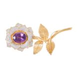 Brosche "Blume" mit Amethyst und Brillanten