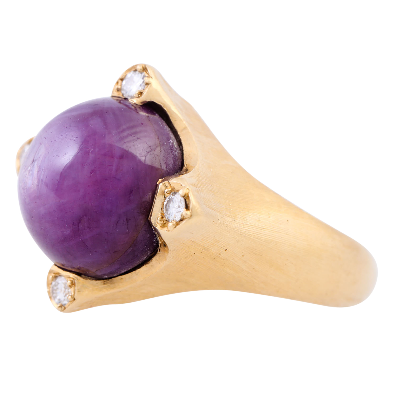 Ring mit purpurfarbenem Sternsaphir und 4 Brillanten zus. ca. 0,1 ct, - Image 5 of 5