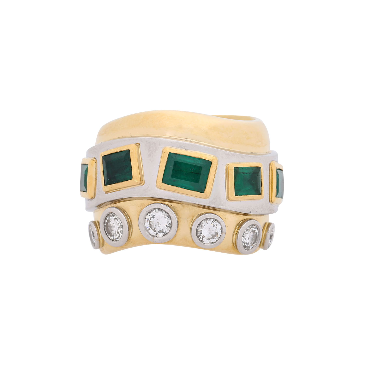 Unikat Ring mit 5 Smaragden und 6 Brillanten zus. ca. 0,95 ct, - Image 2 of 4