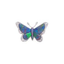Brosche "Schmetterling" mit Opaltripletten und Diamanten von ca. 0,2 ct,