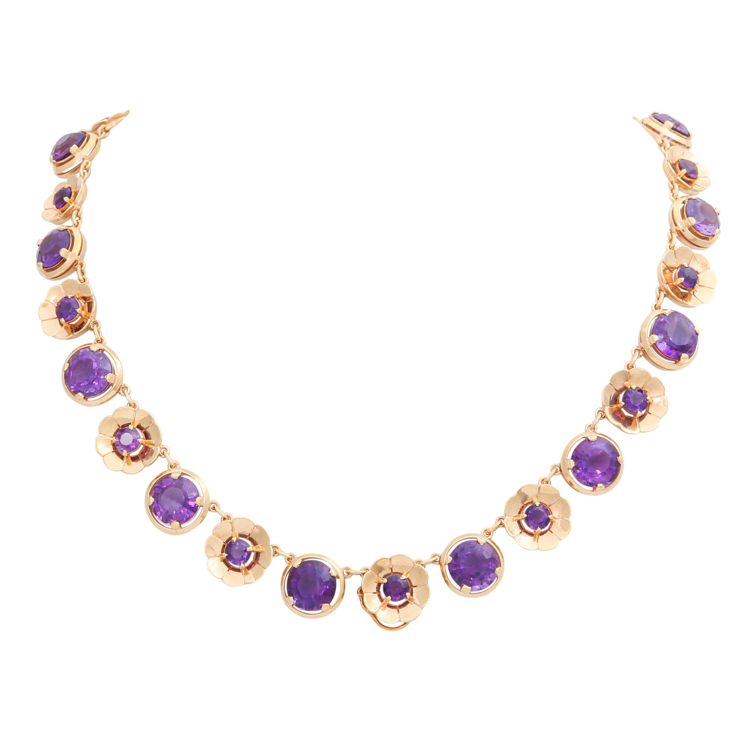 Collier "Blüten" in leichtem Größenverlauf mit Amethysten,