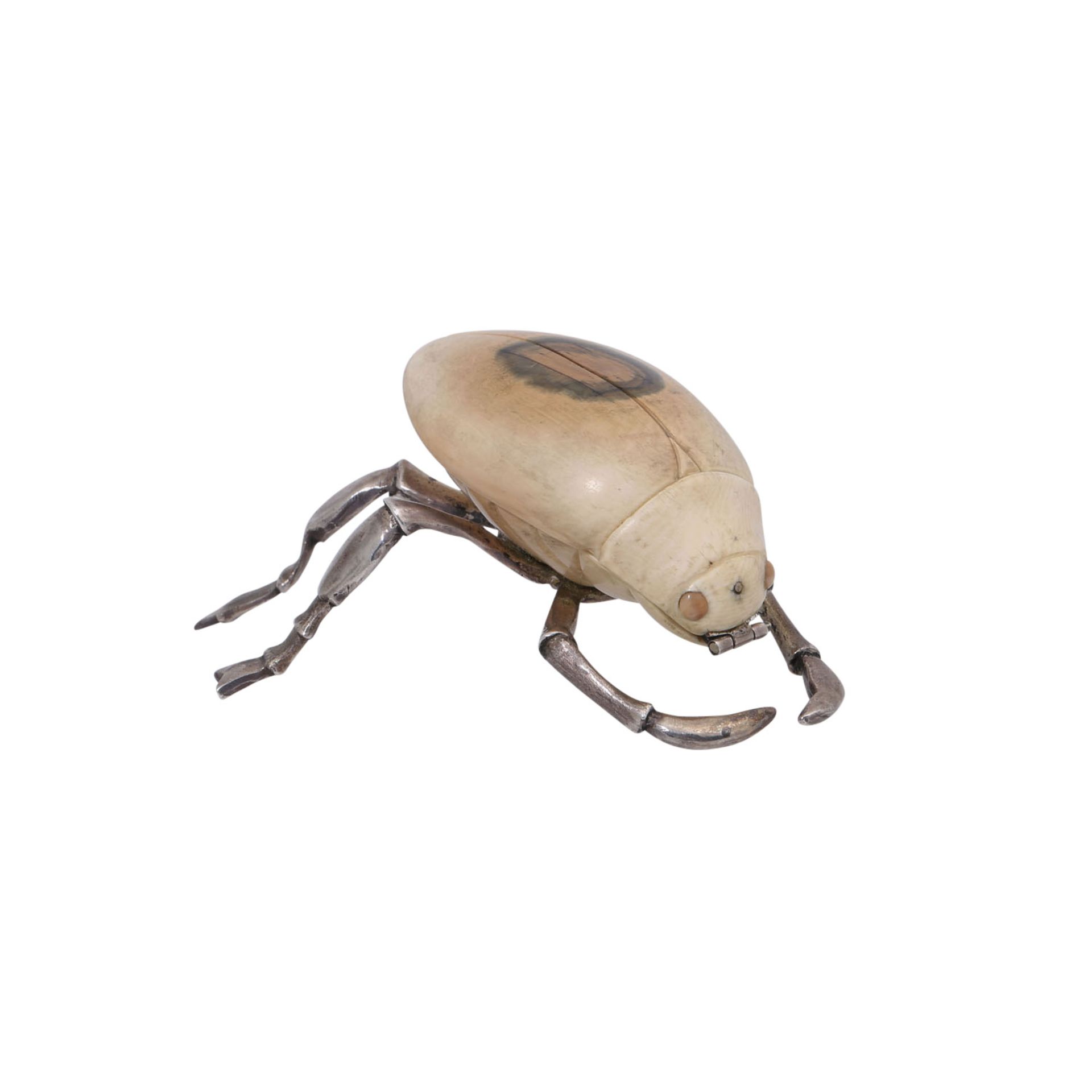 Objekt "Käfer" aus fossilem Bein und Silber, - Bild 4 aus 8