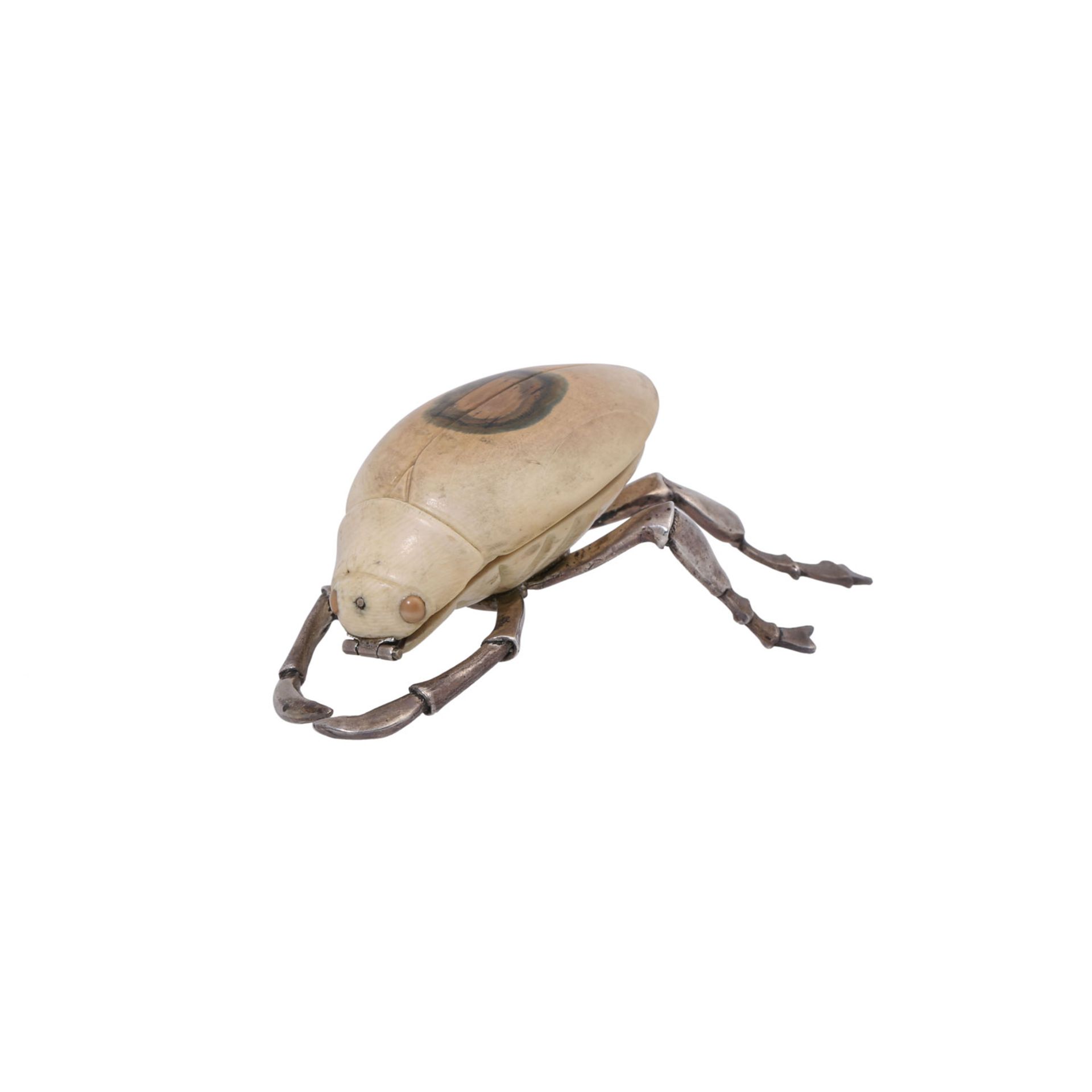 Objekt "Käfer" aus fossilem Bein und Silber, - Bild 3 aus 8
