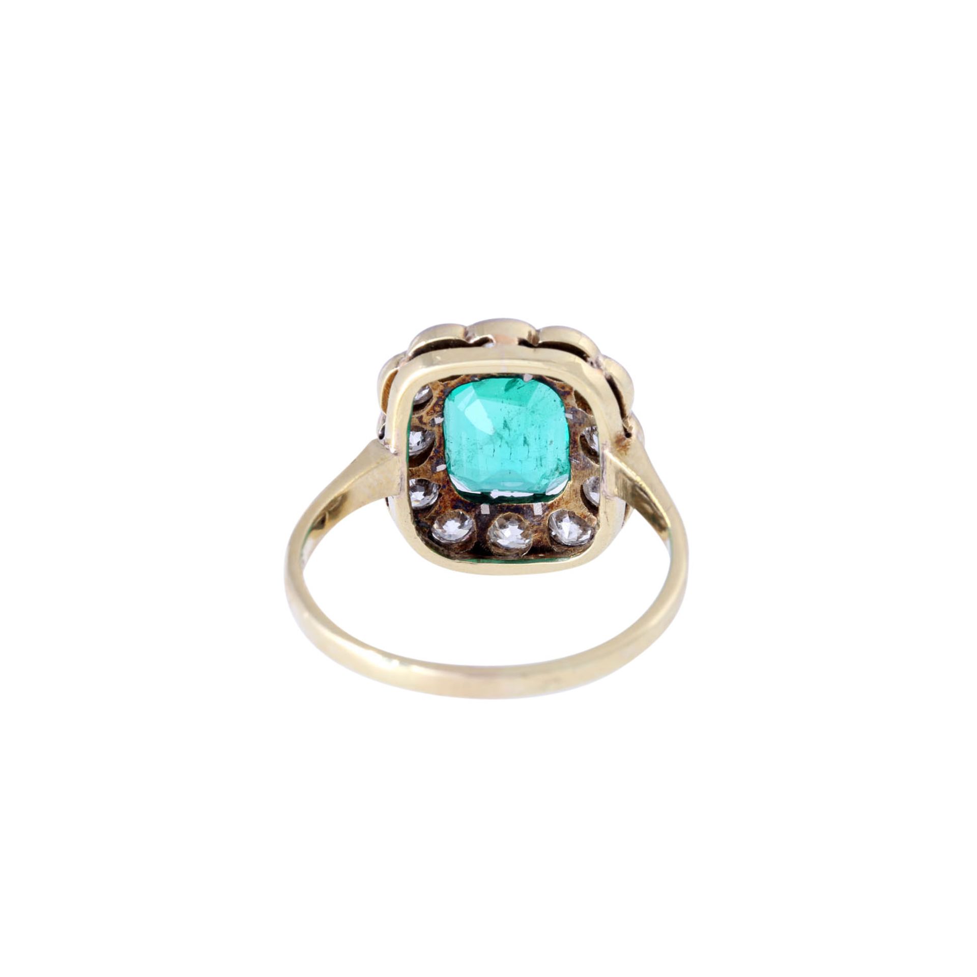 Ring mit feinem Smaragd ca. 2,2 ct und Altschliffdiamanten zus. ca. 1,1 ct, - Bild 4 aus 5