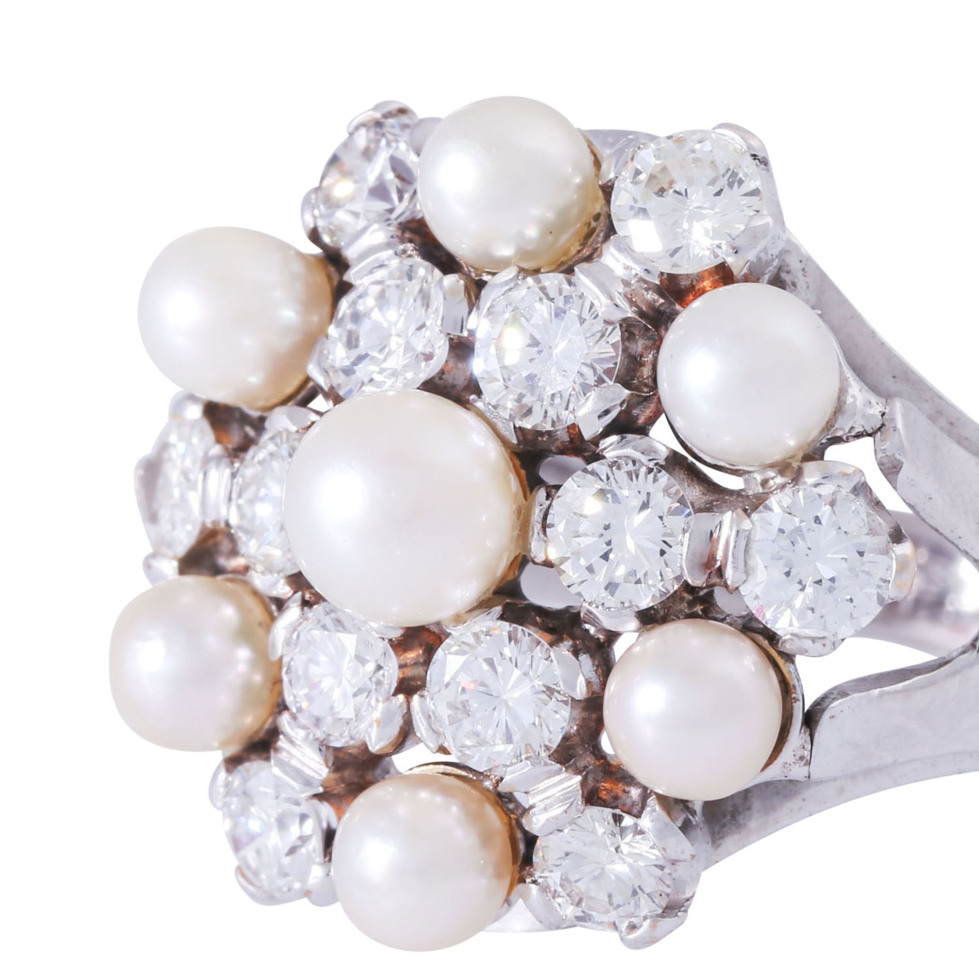 Ring mit Perlen und 12 Brillanten zus. ca. 1,8 ct, - Bild 5 aus 5