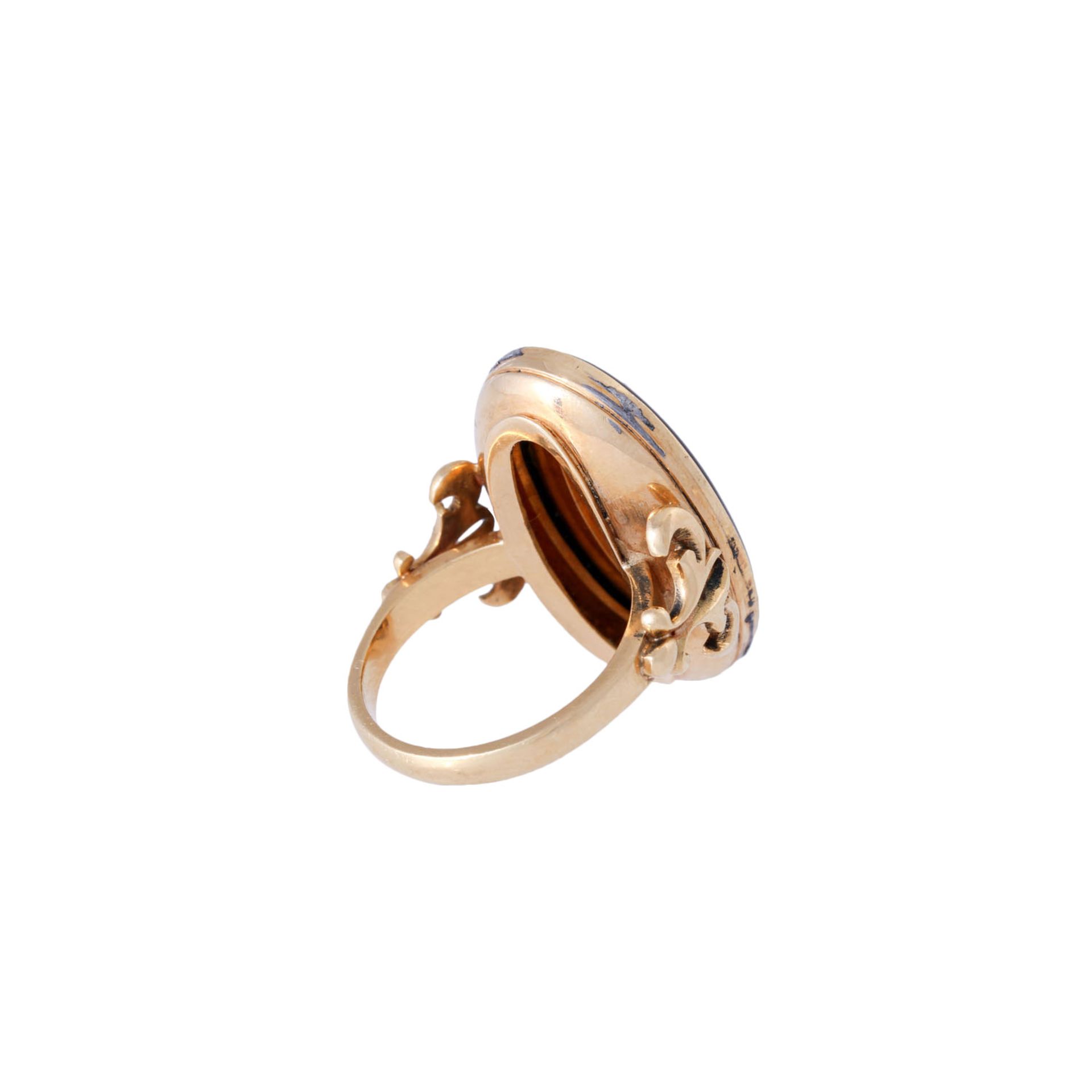 Ring mit ovalem Citrin, Akoyaperlen und Onyx, - Bild 3 aus 5