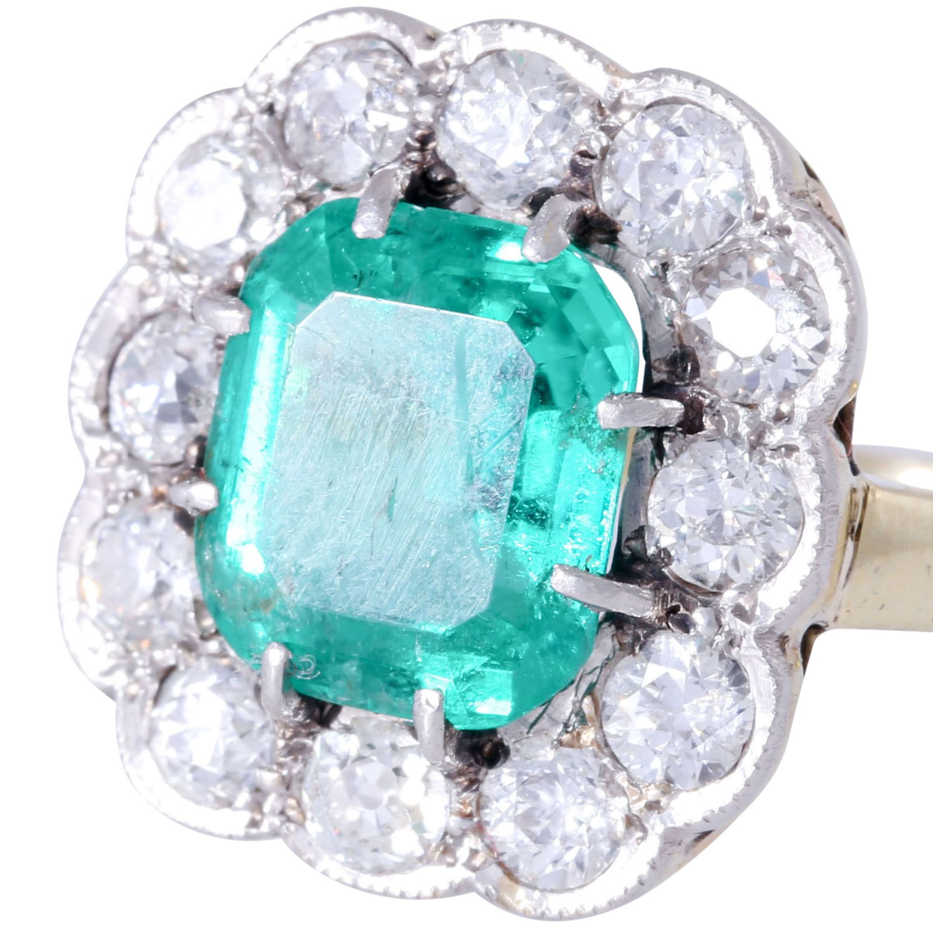 Ring mit feinem Smaragd ca. 2,2 ct und Altschliffdiamanten zus. ca. 1,1 ct, - Bild 5 aus 5