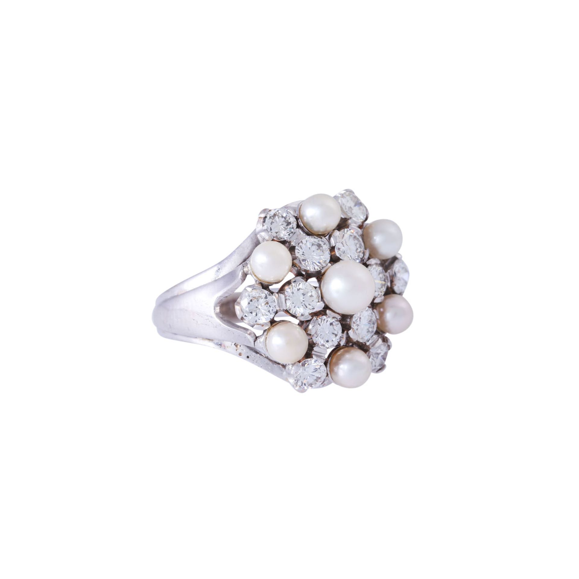 Ring mit Perlen und 12 Brillanten zus. ca. 1,8 ct,