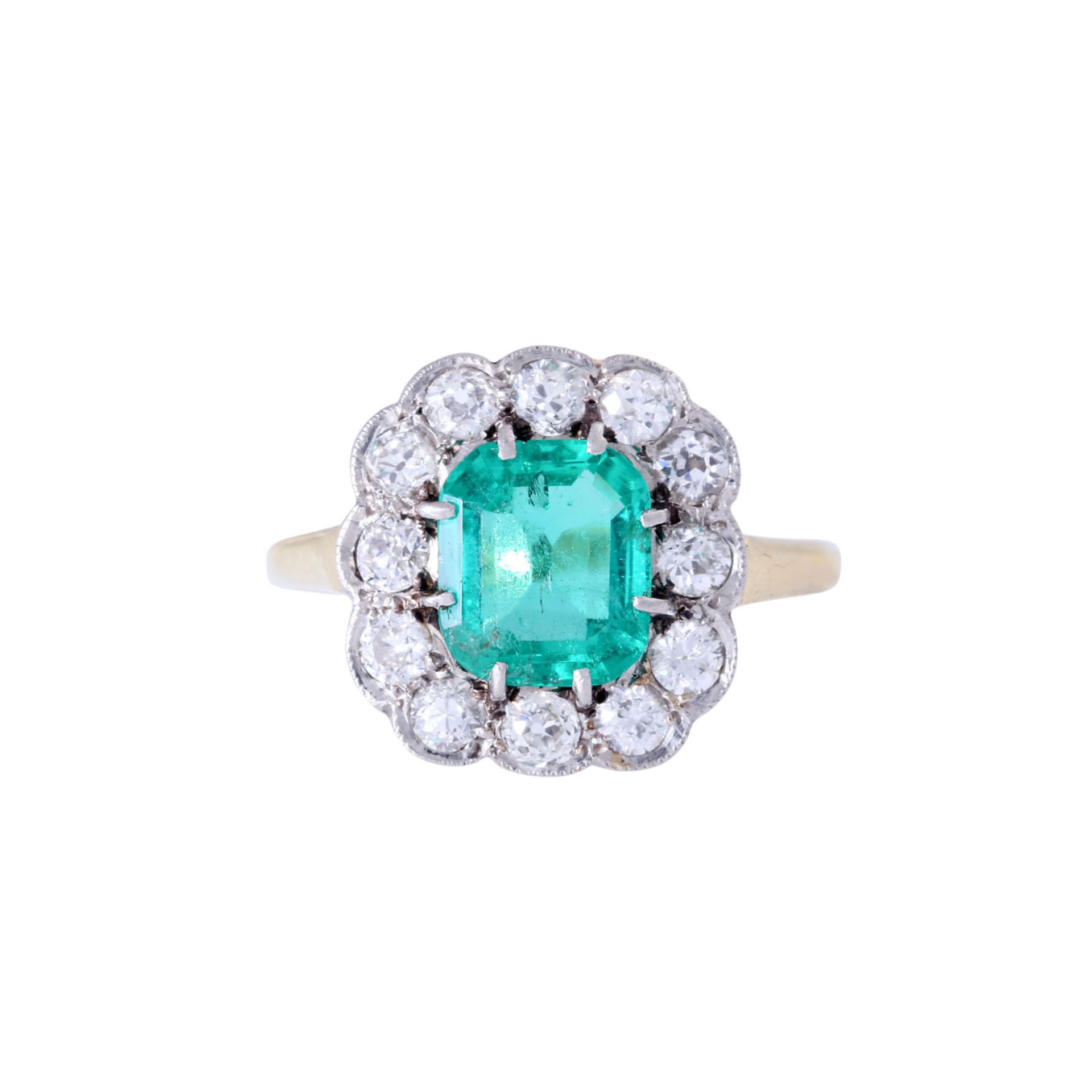Ring mit feinem Smaragd ca. 2,2 ct und Altschliffdiamanten zus. ca. 1,1 ct, - Bild 2 aus 5