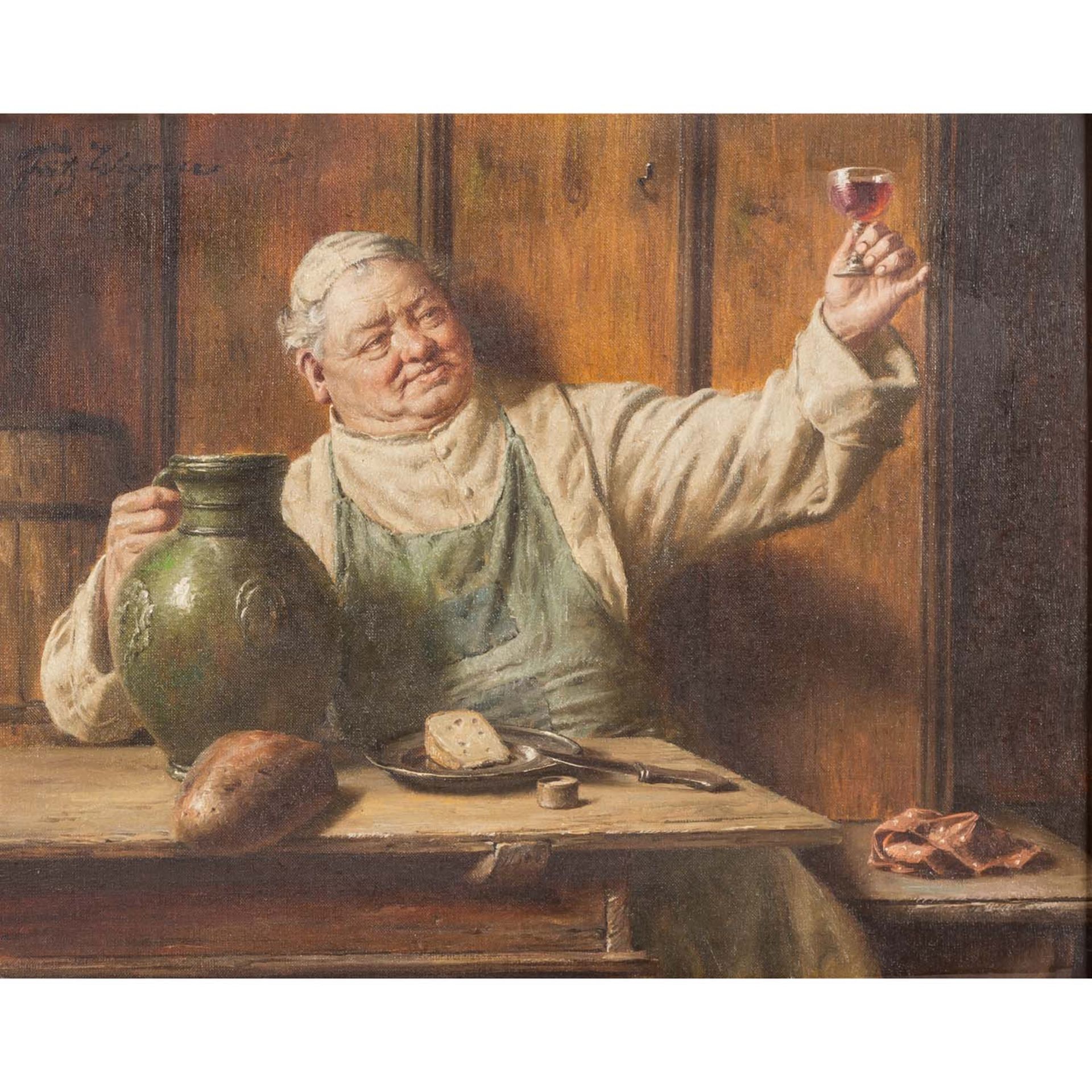 WAGNER, FRITZ (1836-1916) "Mönch am Tisch bewundert seinen Wein"
