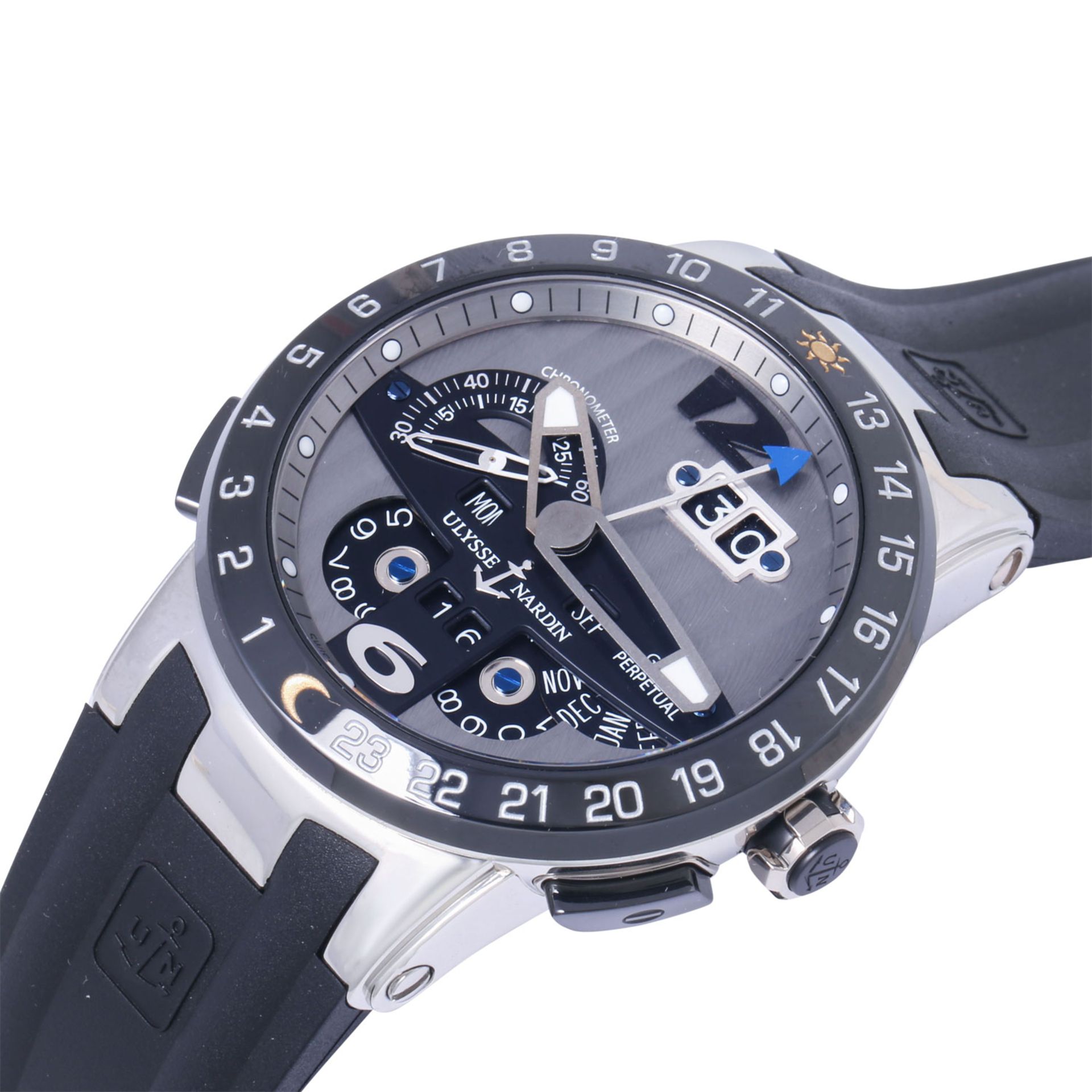 ULYSSE NARDIN "El Toro" GMT Perpetual hochfeine limitierte Herrenuhr, Ref. 329-00. Ca. 2010. - Bild 5 aus 8