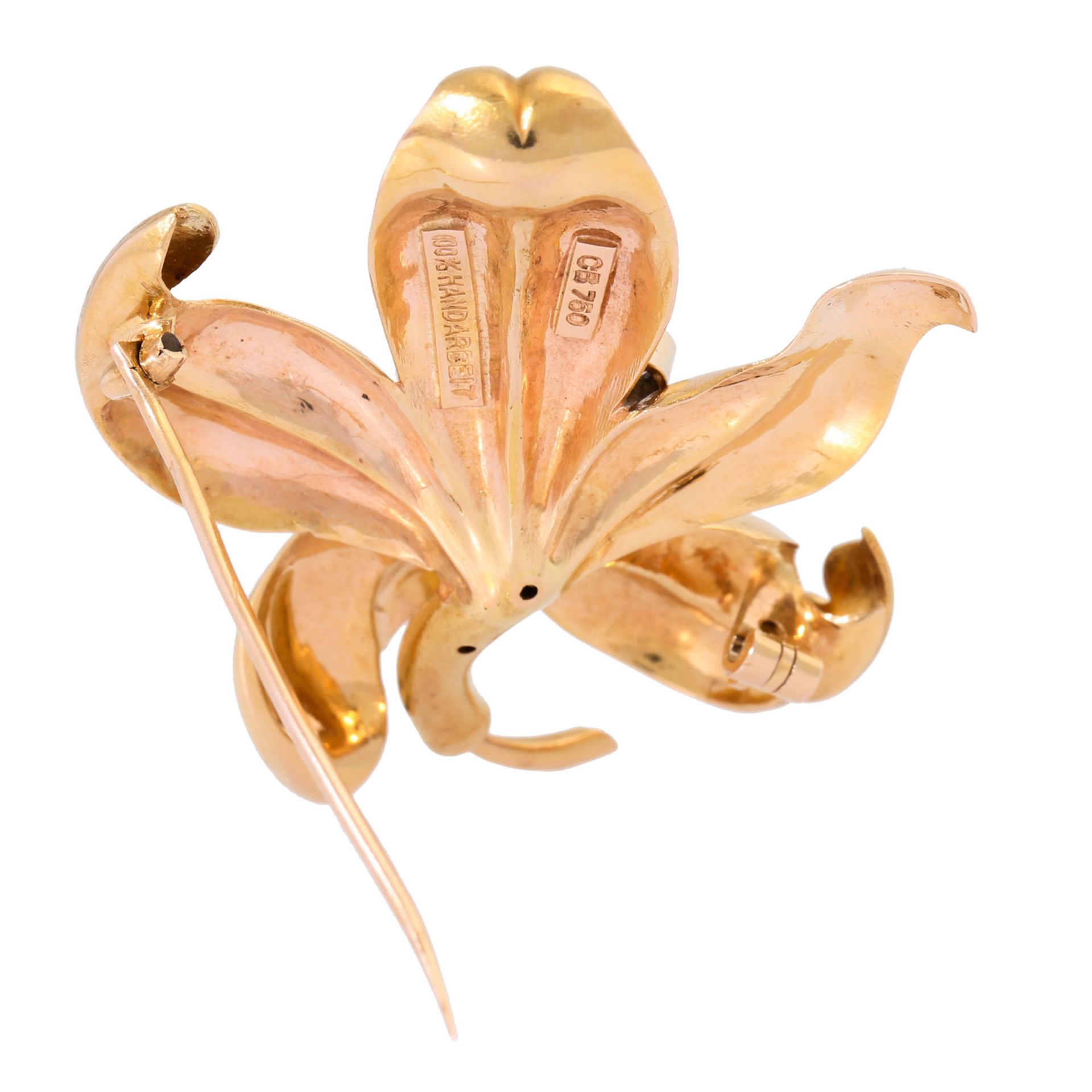CARL BUCHERER Blütenbrosche mit 4 Altschliffdiamanten zus. ca. 1 ct, - Bild 2 aus 5