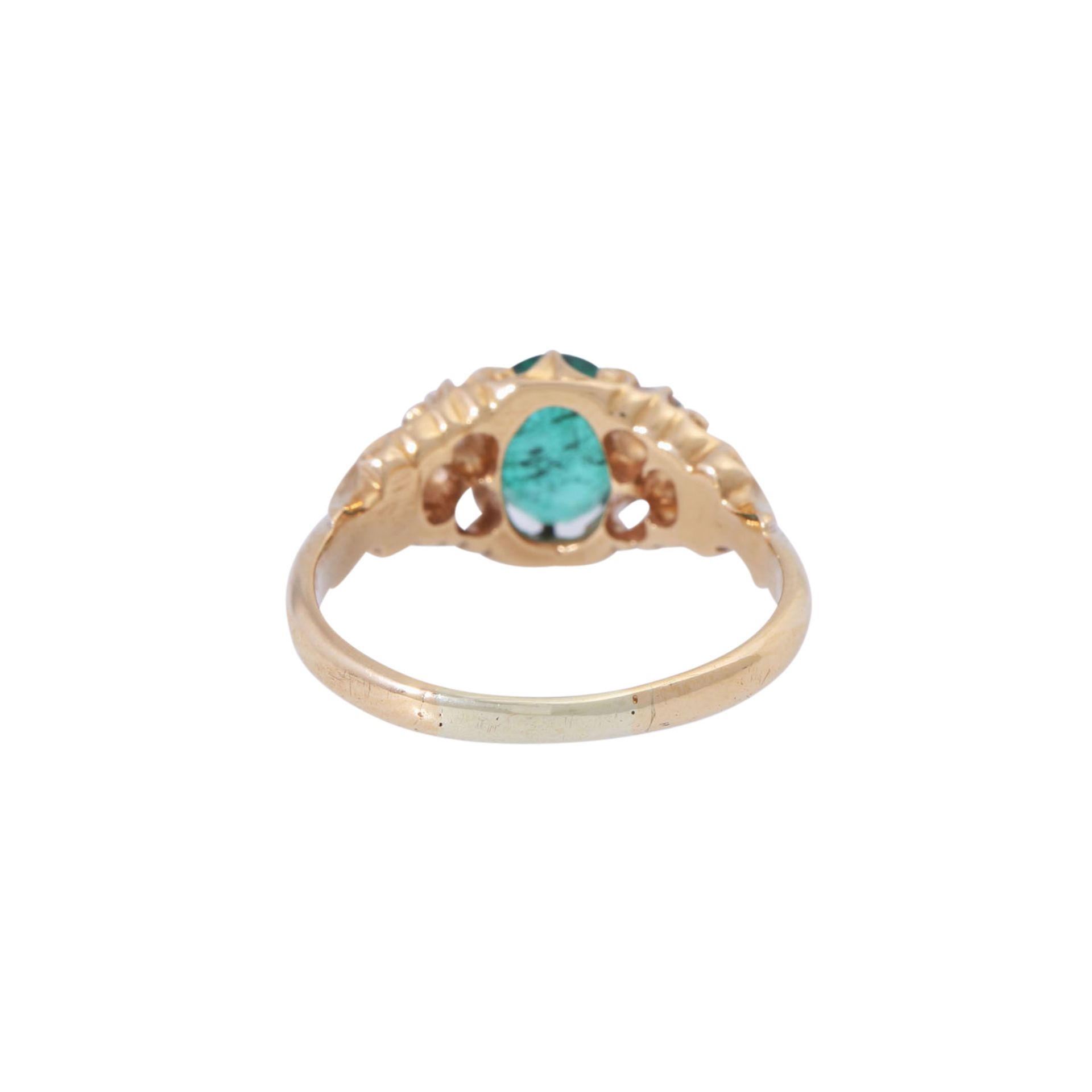 Ring mit Smaragd und Altschliffdiamanten zus. ca. 0,35 ct, - Bild 4 aus 5