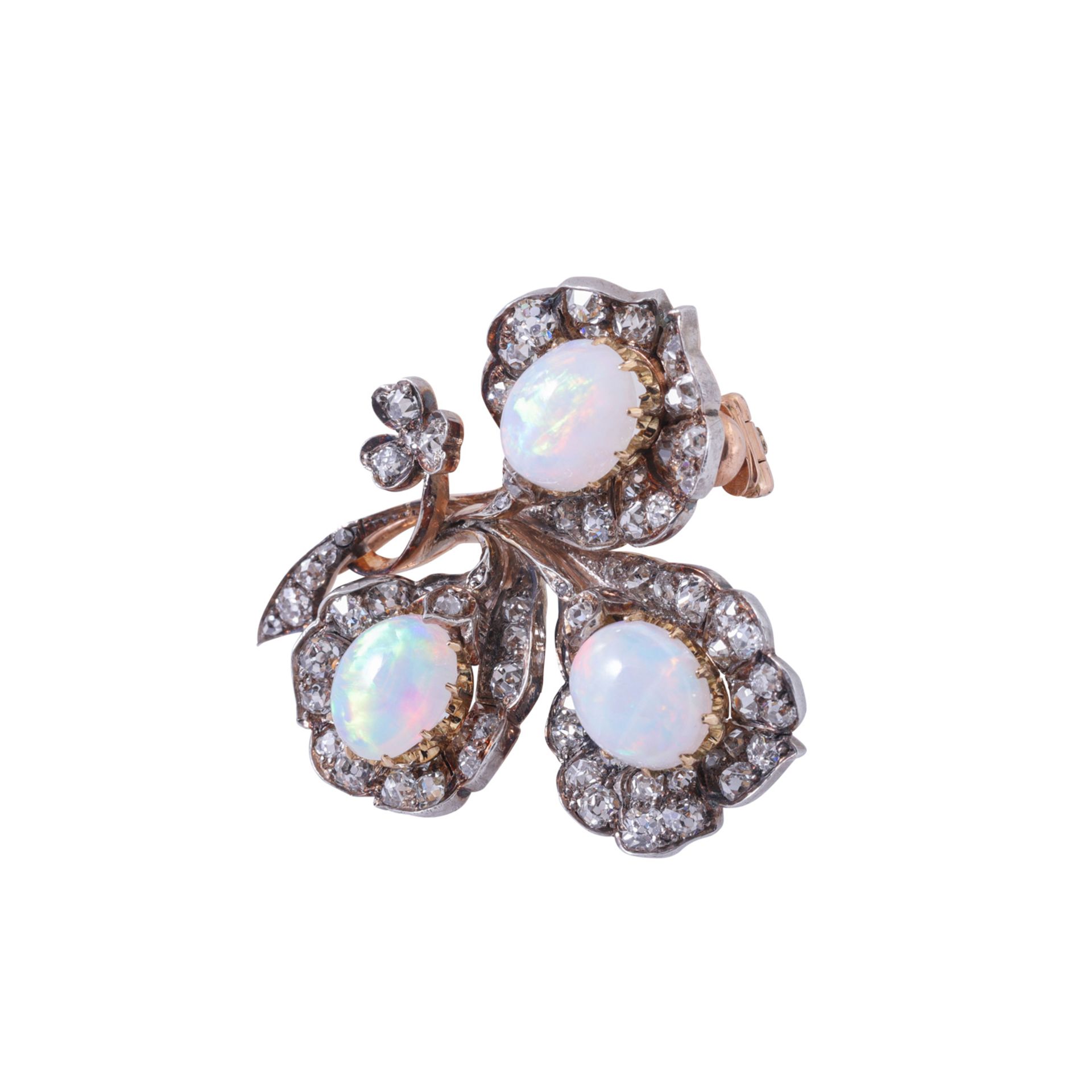 Brosche mit 3 feinen weißen Opalen und Diamanten - Bild 3 aus 4
