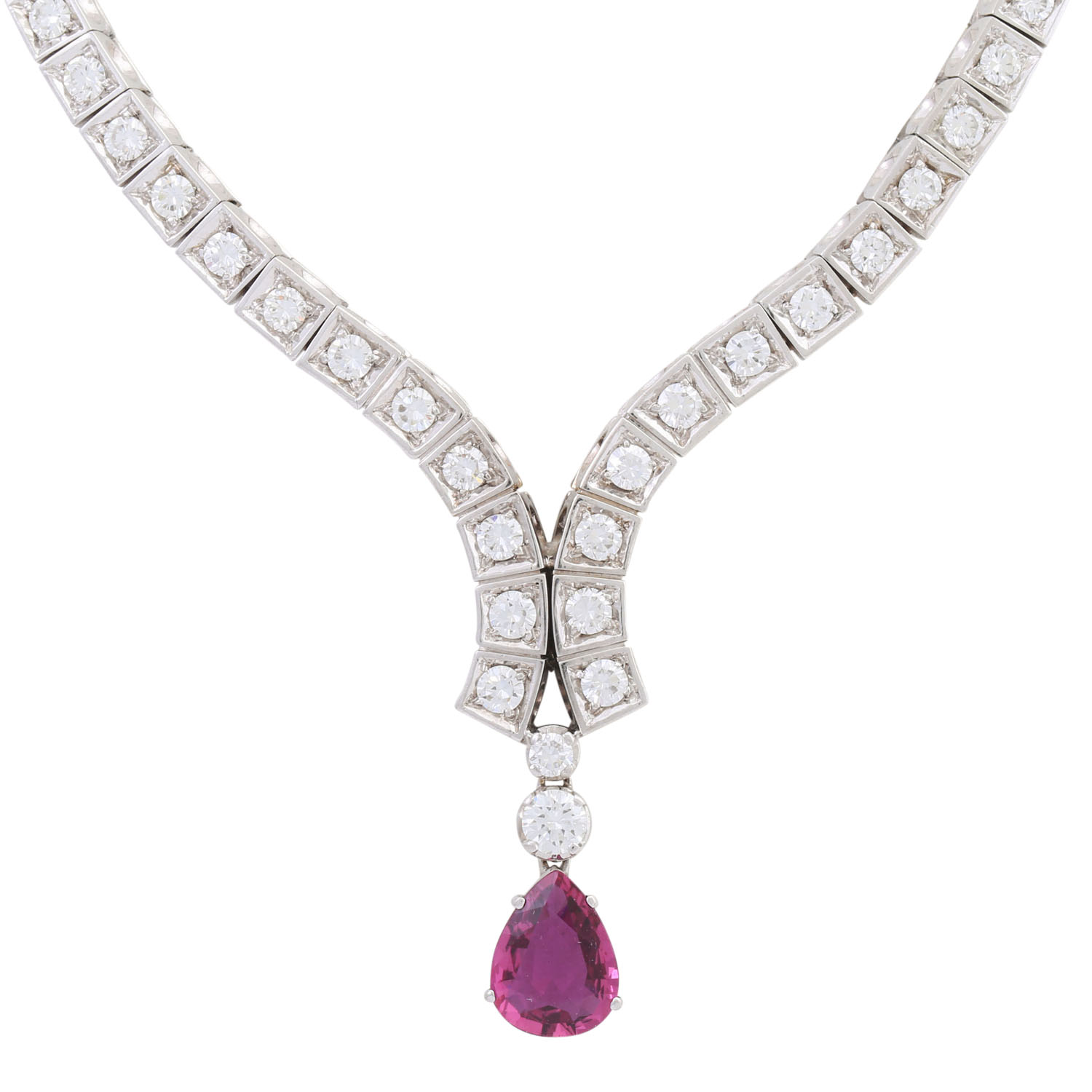 Collier mit pinkfarbenem Saphirtropfen und Brillanten zus. ca. 3 ct, - Image 2 of 7