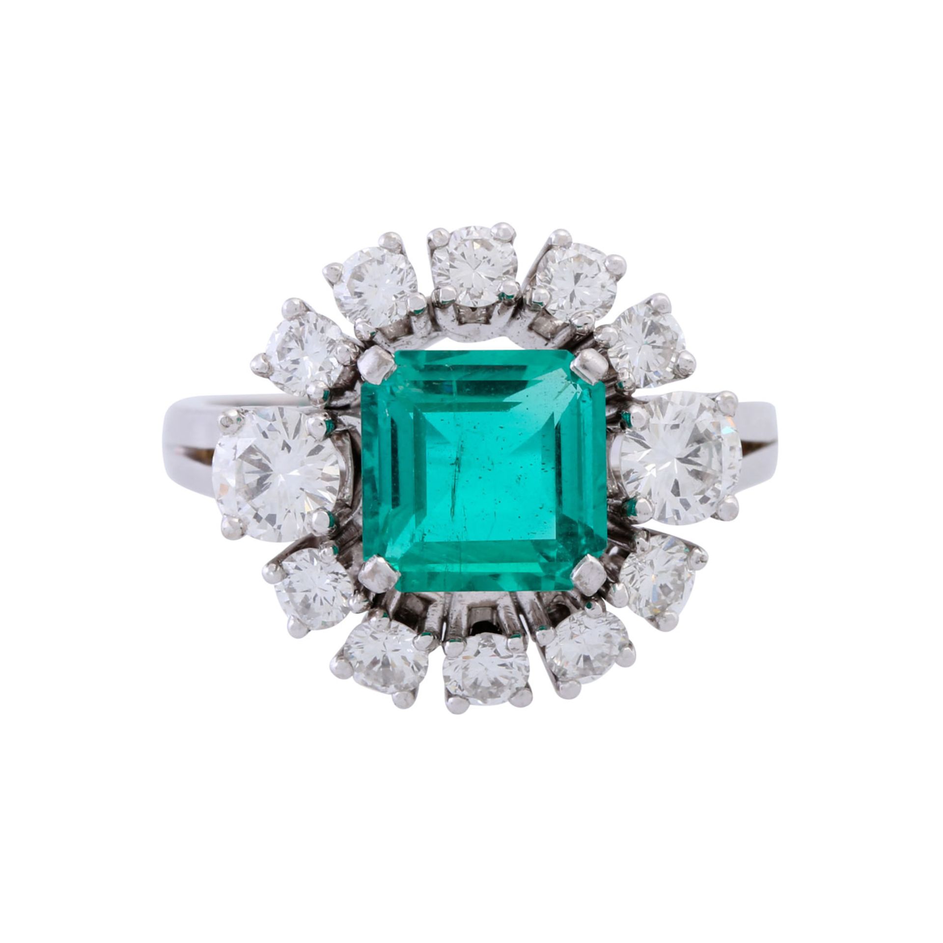 Ring mit feinem Smaragd ca. 1,6 ct und Brillanten zus. ca. 1,2 ct, - Bild 2 aus 5