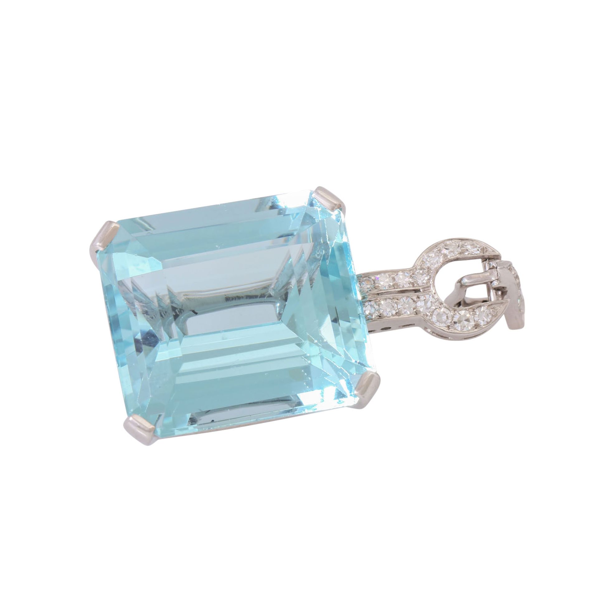 Anhänger mit Aquamarin ca. 25 ct gekrönt von Diamanten, - Bild 4 aus 5