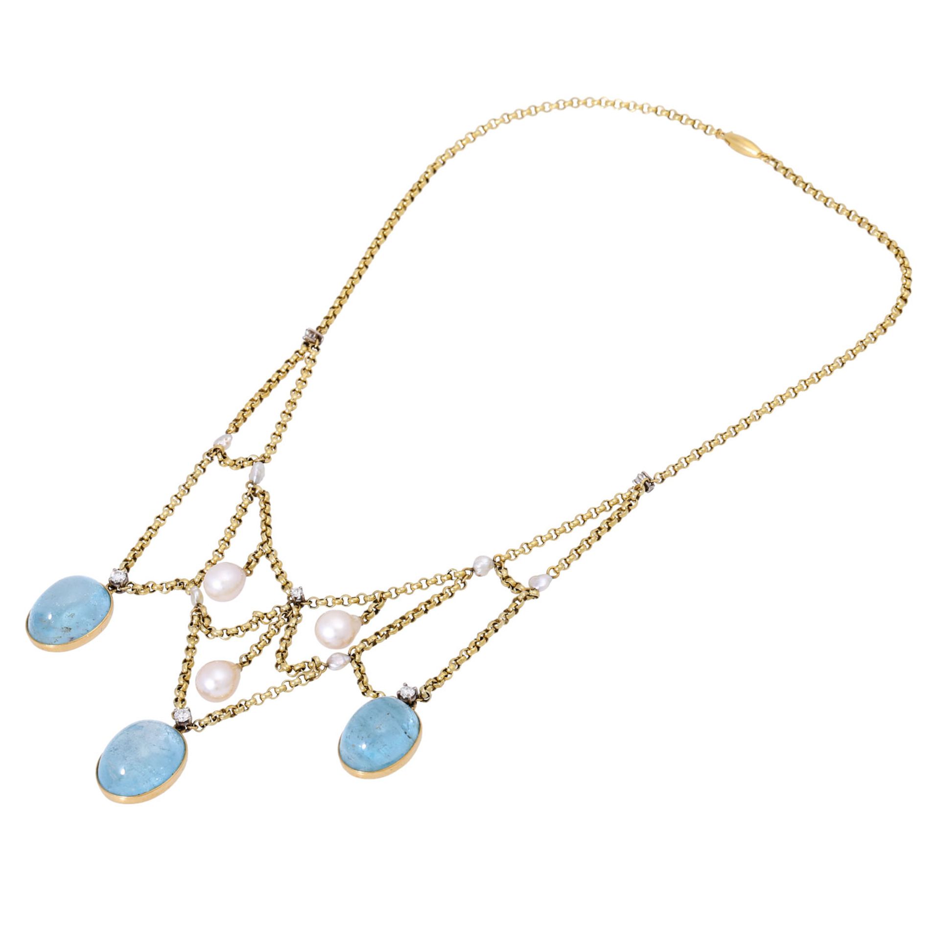 Collier mit 3 ovalen Aquamarincabochons zus. ca. 50 ct, - Image 3 of 5