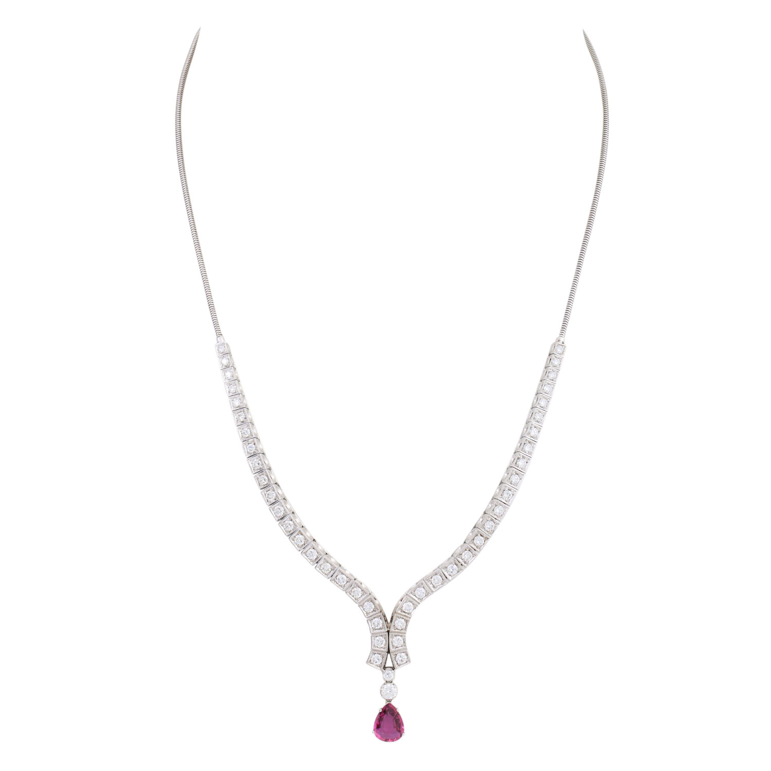 Collier mit pinkfarbenem Saphirtropfen und Brillanten zus. ca. 3 ct,