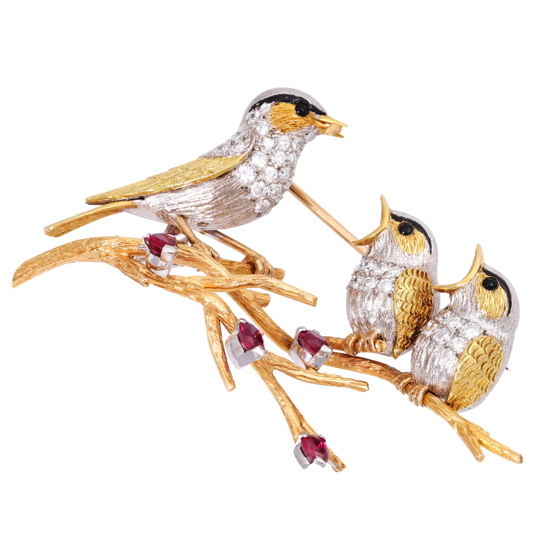 E. WOLFE & CO Brosche "Vogelfamilie" mit Brillanten zus. ca. 1,9 ct, - Bild 5 aus 11