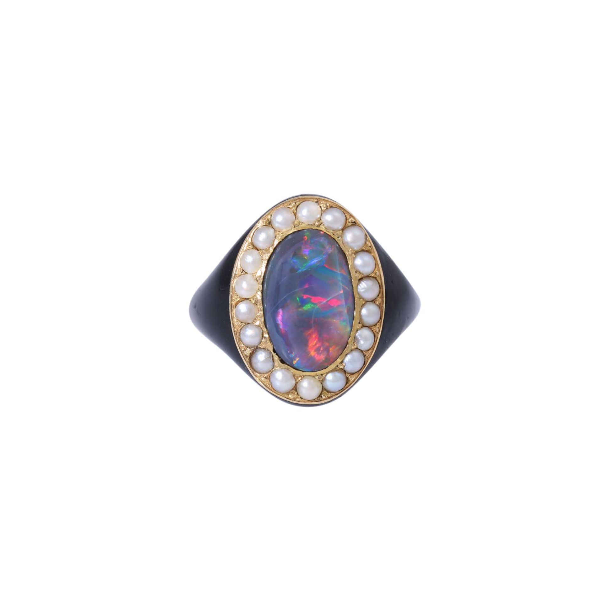 Ring mit schwarzem Opal und kleinen Perlen, - Image 2 of 5