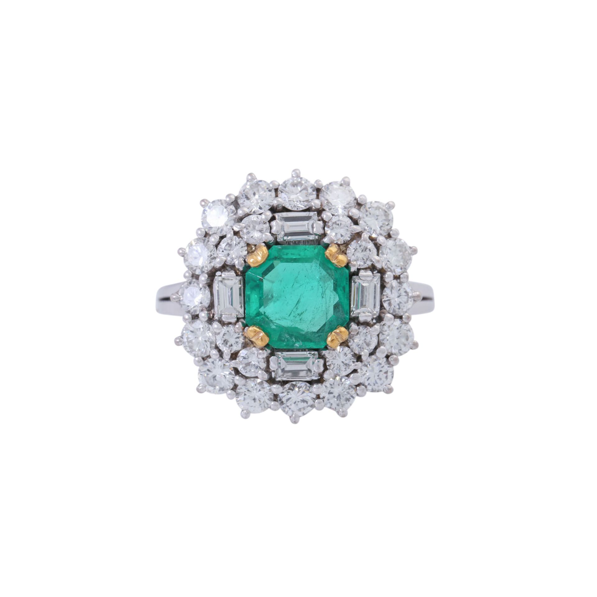 Ring mit oktogonalem Smaragd ca. 1 ct und Diamanten zus. ca. 1,45 ct, - Bild 2 aus 5