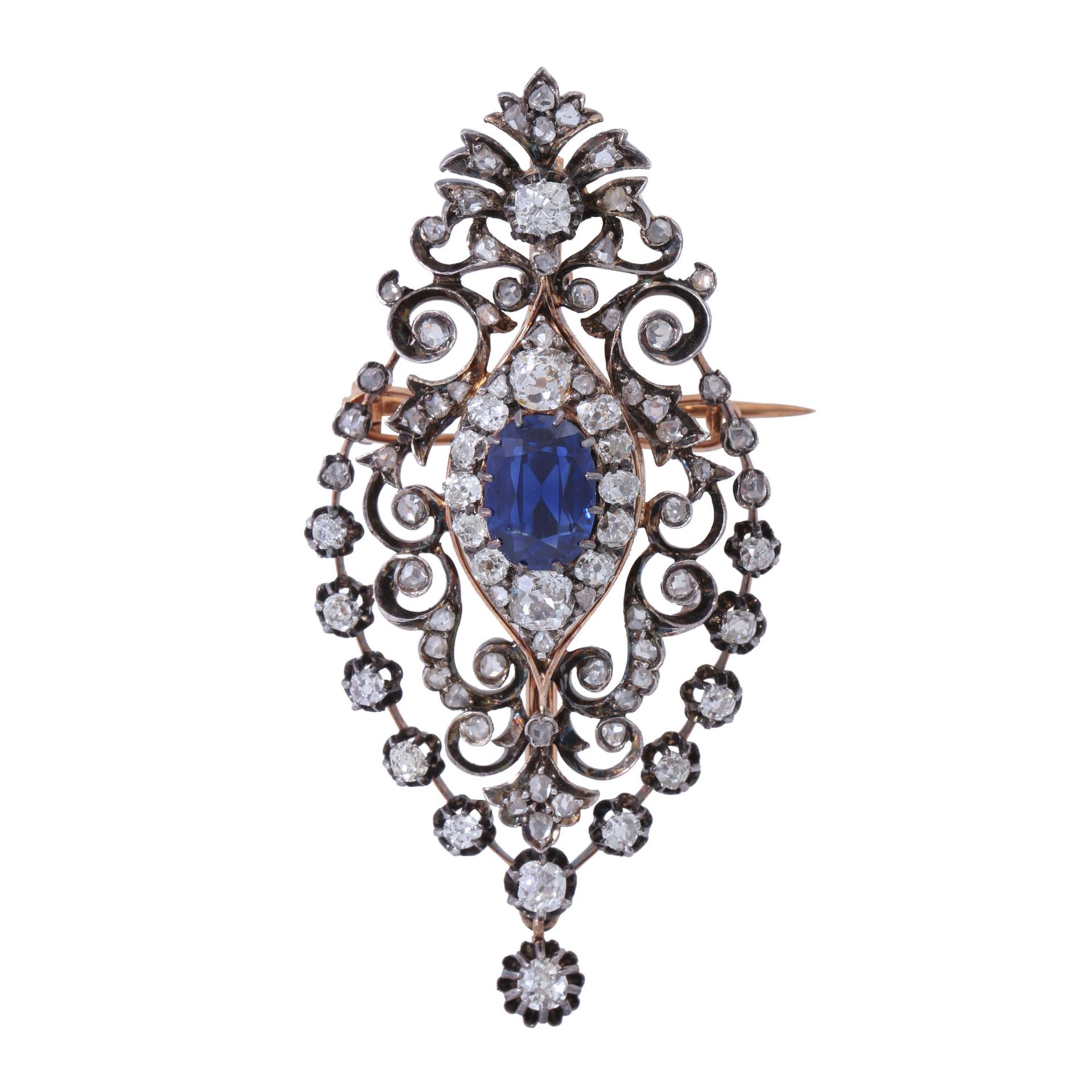 Antiker Anhänger/Brosche mit Saphir und Diamanten zus. ca. 2,35 ct, - Image 3 of 5