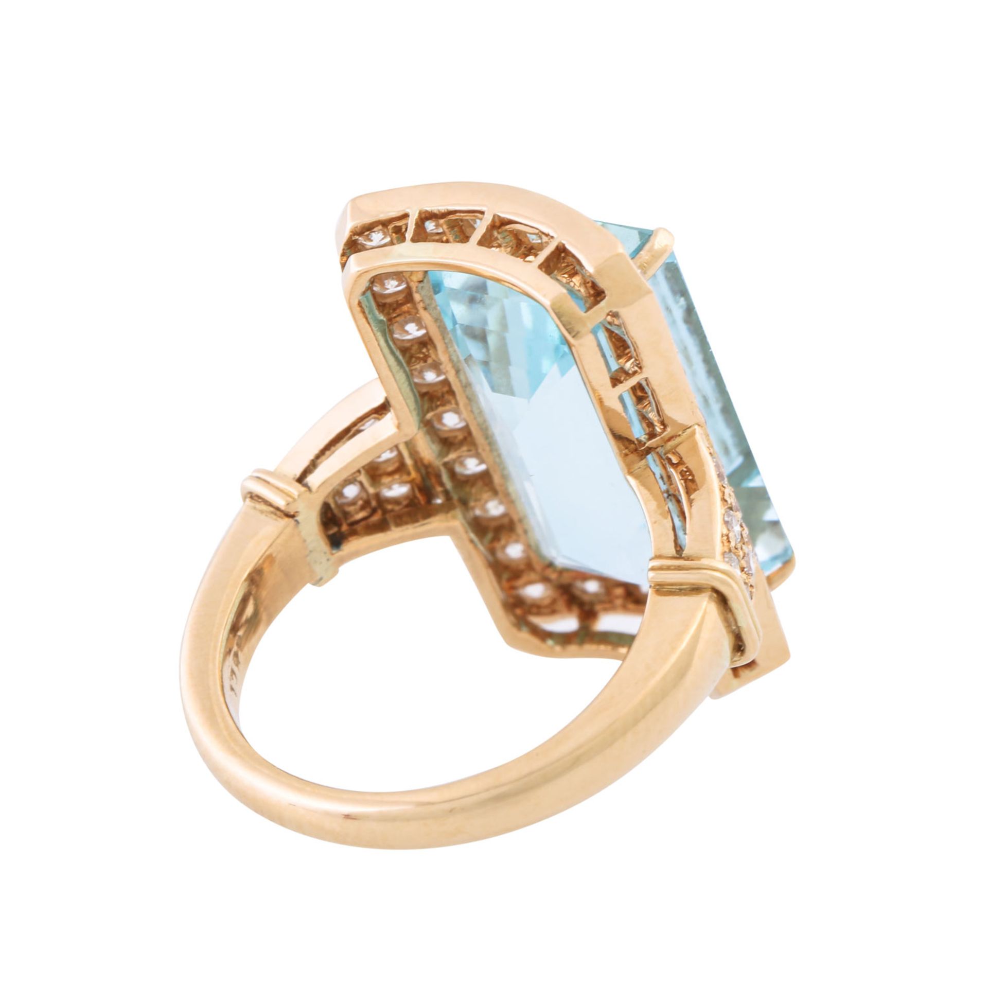 Ring mit feinem Aquamarin von ca. 14 ct und Brillanten zus. ca. 1 ct, - Bild 3 aus 5