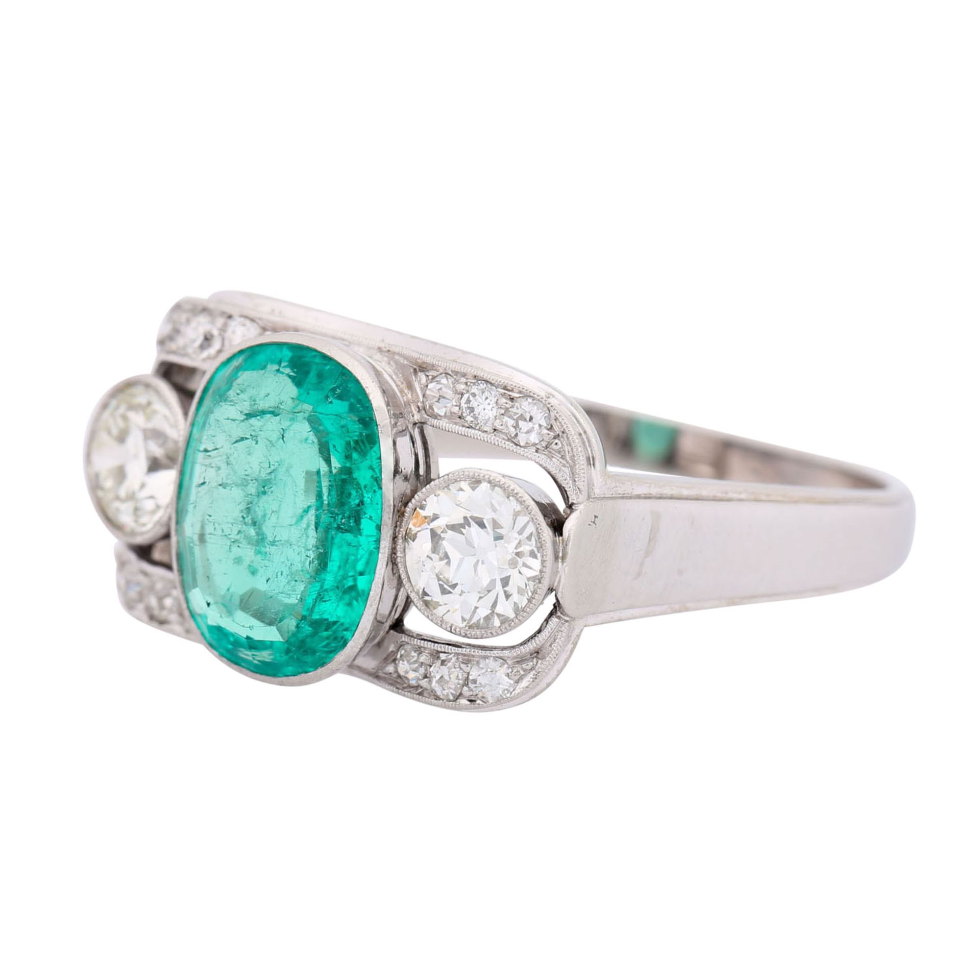 Art Déco Ring mit Smaragd und Diamanten - Image 4 of 7