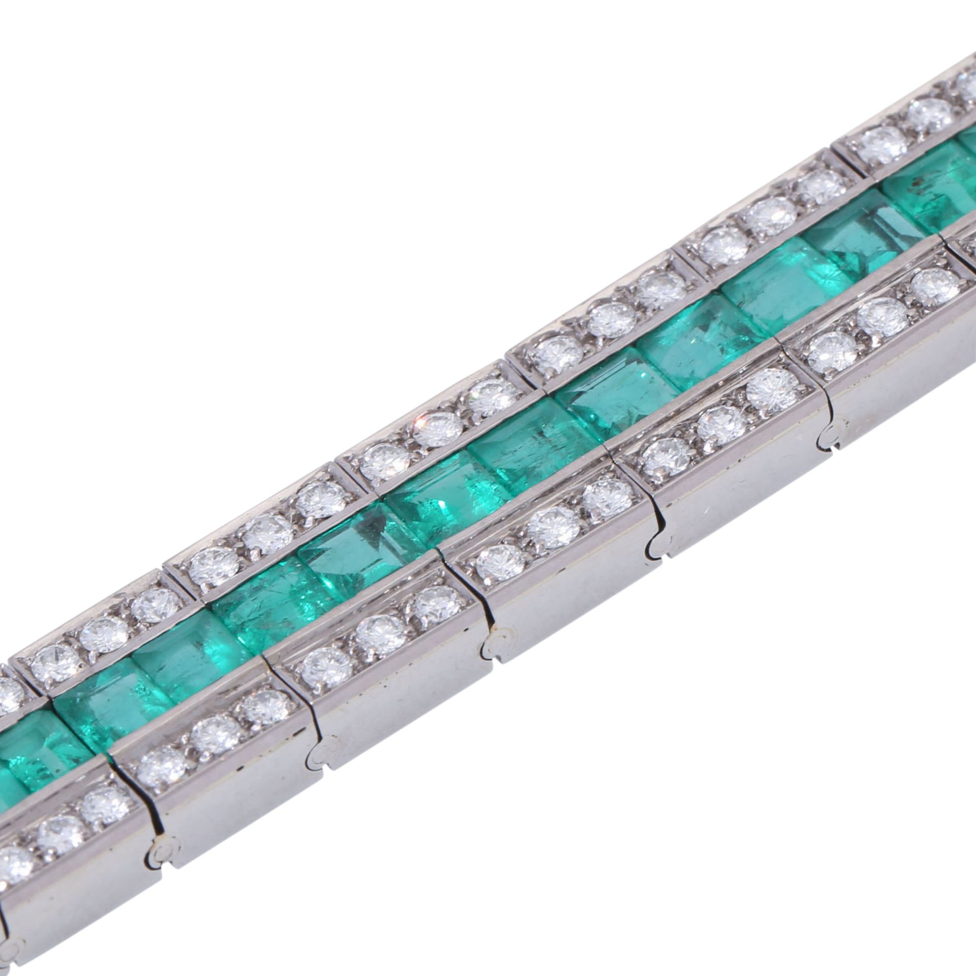 SCHILLING lineares Armband mit Smaragdcarrés und Brillanten, - Bild 4 aus 7