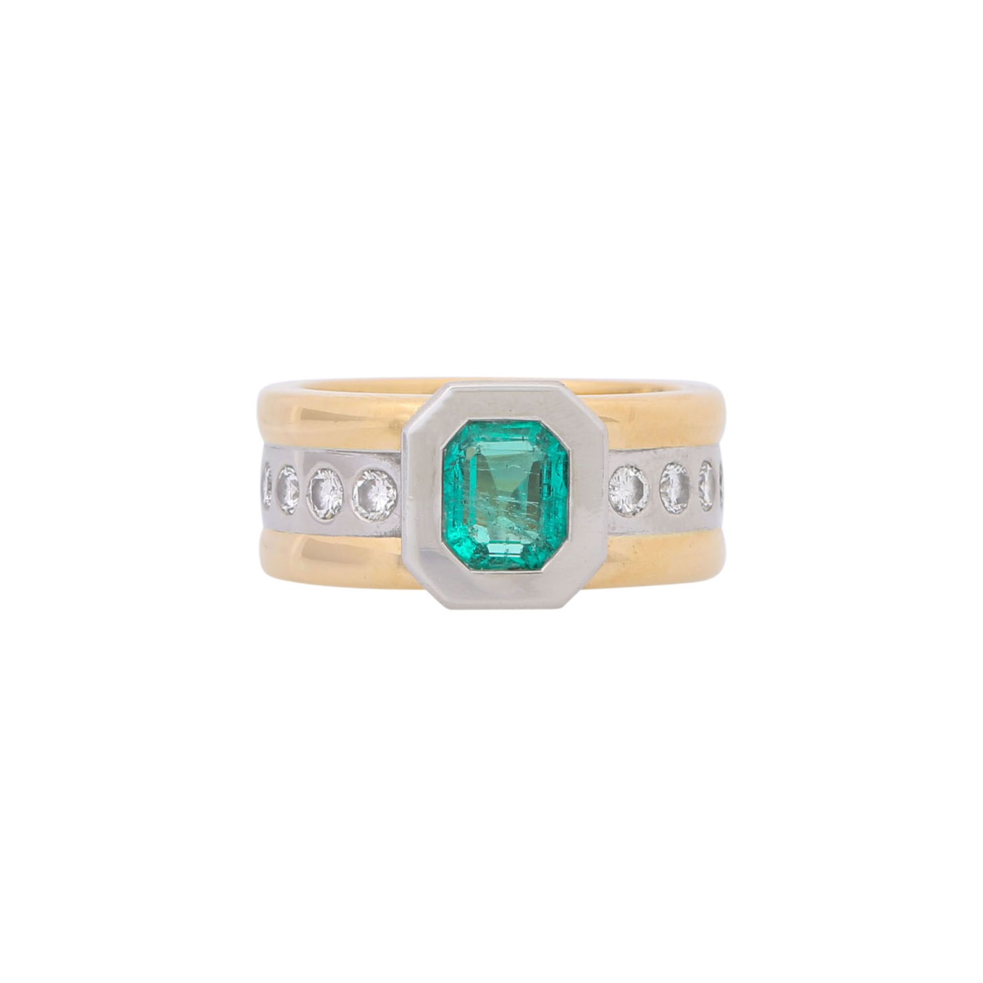 Unikat Ring mit Smaragd ca. 1,2 ct und 8 Brillanten zus. ca. 0,5 ct, - Image 2 of 4