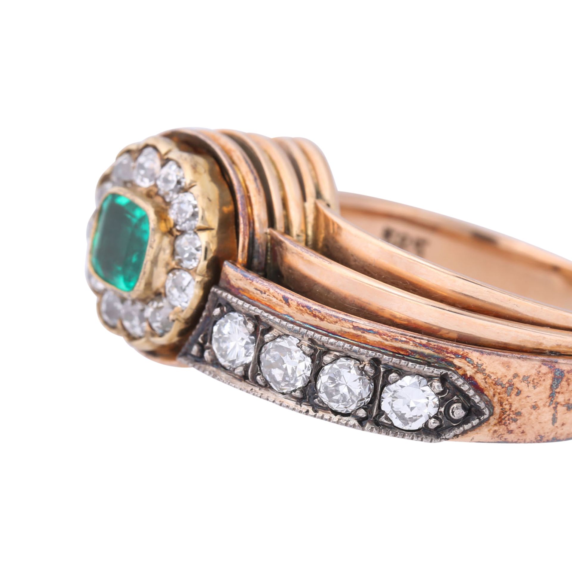 Art Déco Ring mit Smaragd und Diamanten - Bild 4 aus 4