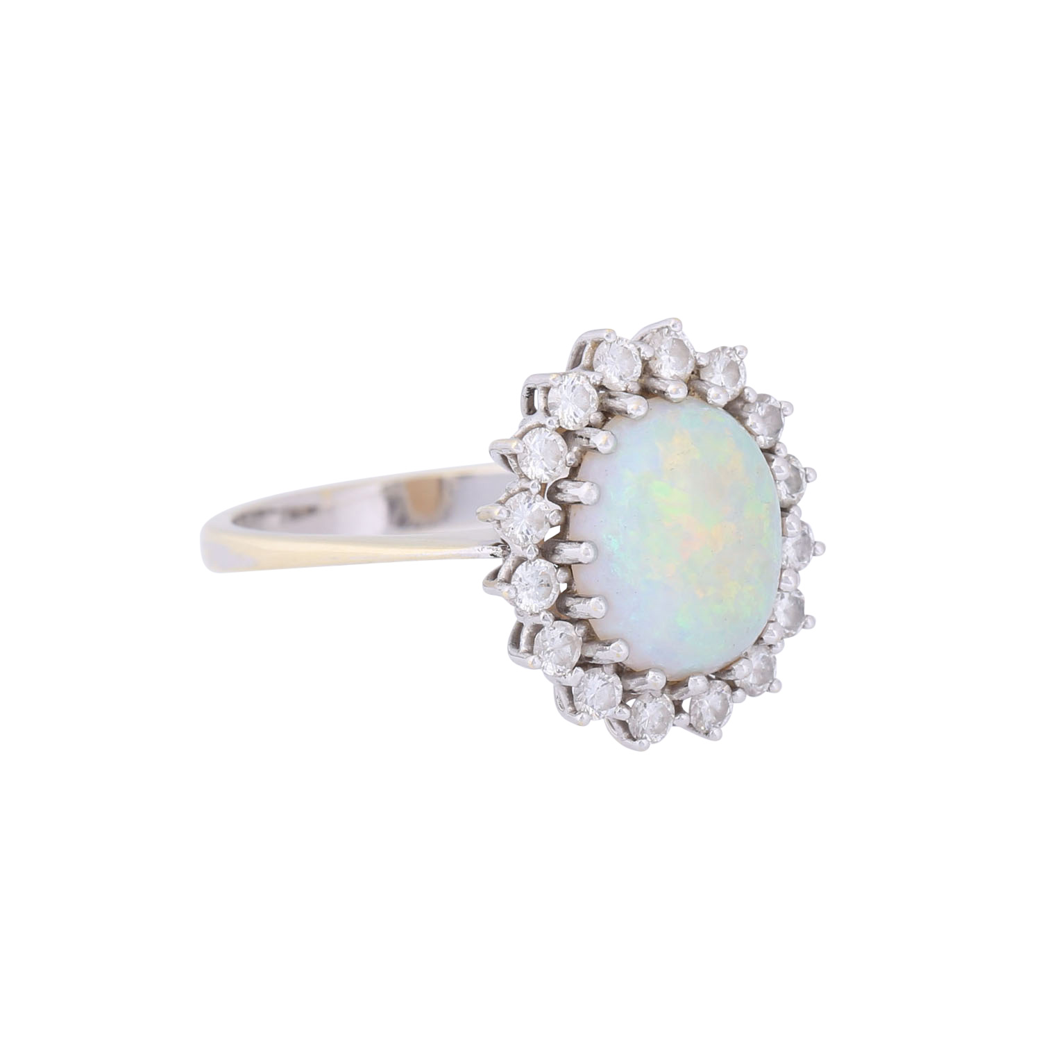 Ring mit feinem Opal 2,09 ct entouriert von Brillanten zus. ca. 0,51 ct,