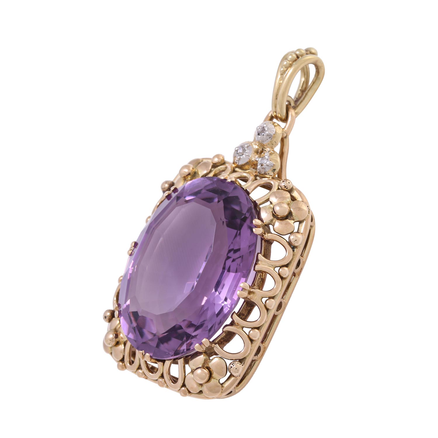 Anhänger mit ovalem Amethyst ca. 23 ct gekrönt von 3 Diamantrosen, - Image 3 of 4