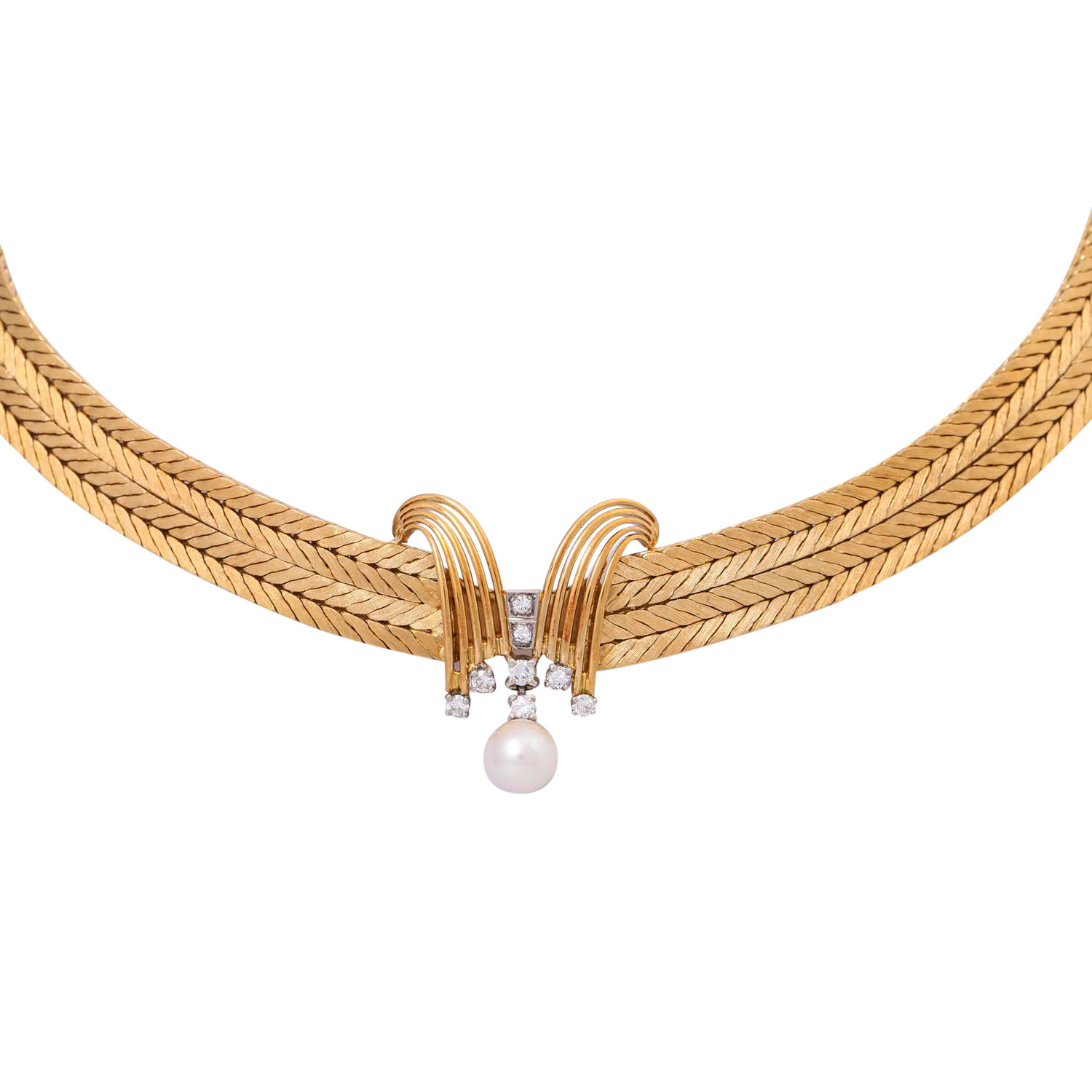 Collier mit brillantbesetztem Mittelteil und abhängender Perle, - Image 2 of 6