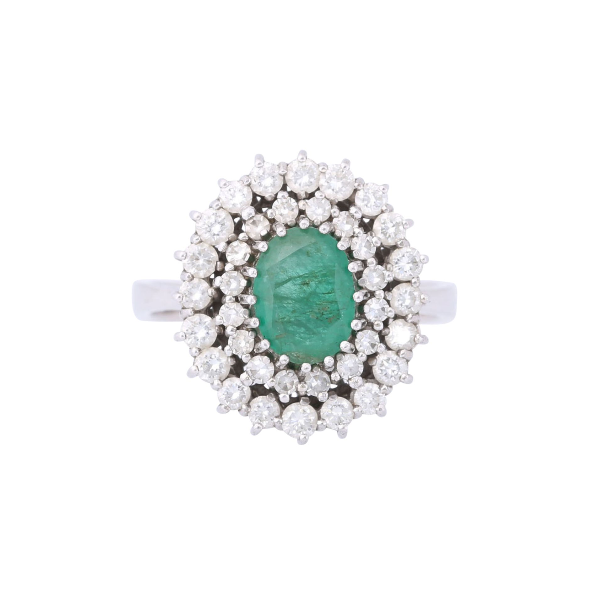 Ring mit ovalem Smaragd, 2-reihig entouriert von Diamanten, - Bild 2 aus 3