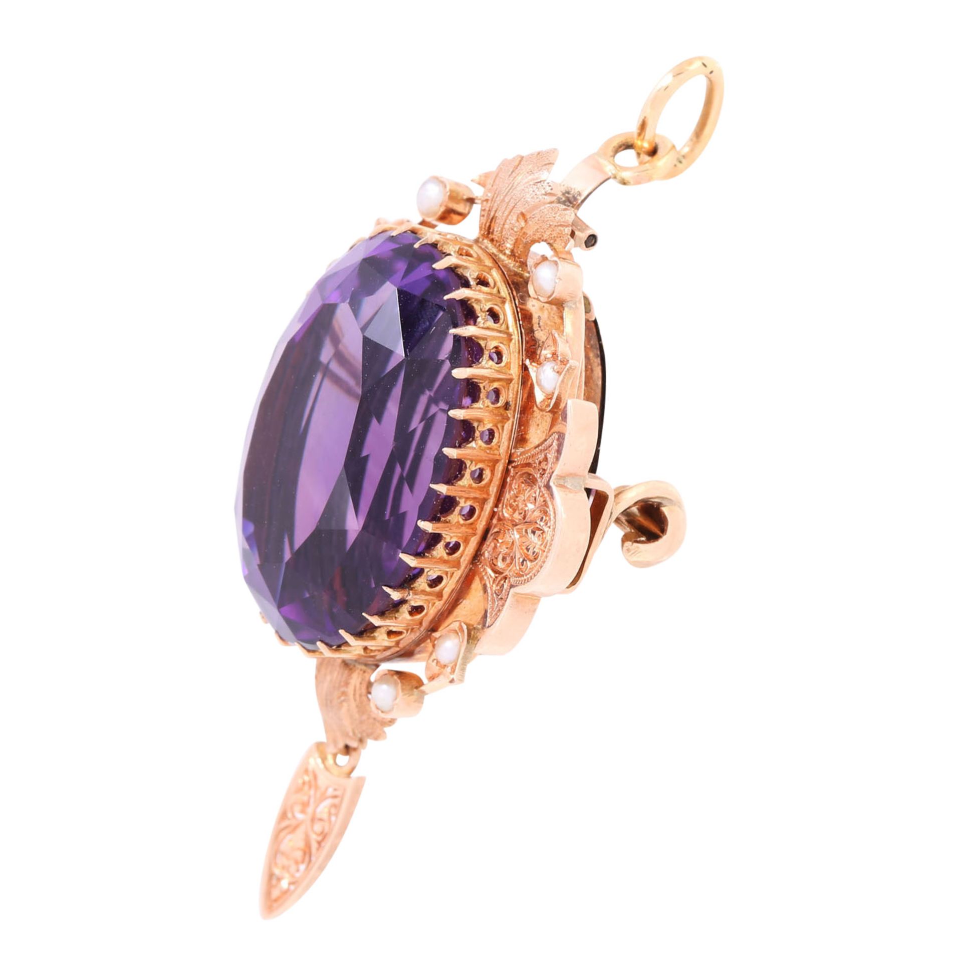 Antiker Anhänger/Brosche mit schönem Amethyst, - Image 3 of 5