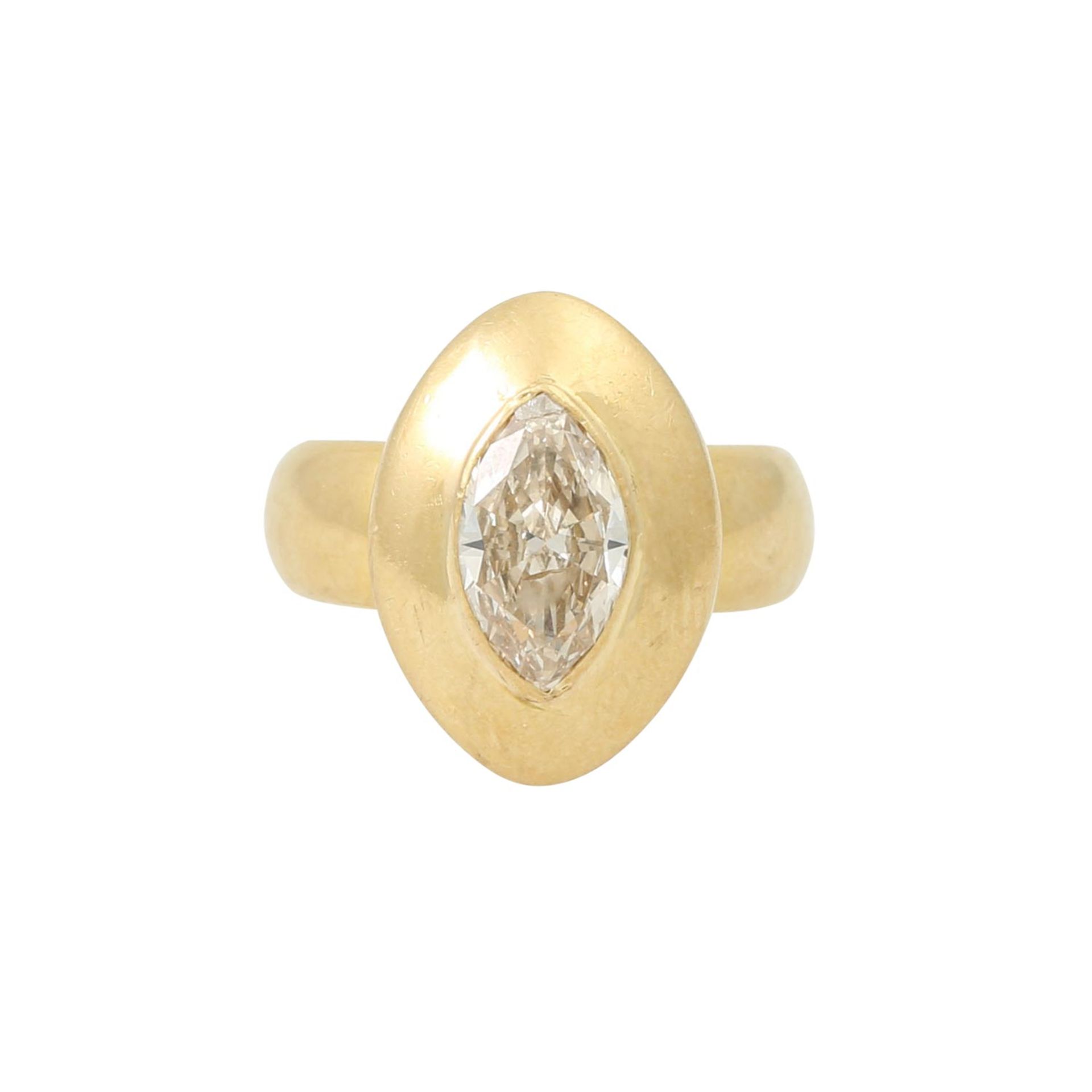 Ring mit Diamant im Navetteschliff ca. 1,23 ct, ca. YELLOW/SI2, - Bild 2 aus 5
