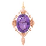 Antiker Anhänger/Brosche mit schönem Amethyst,