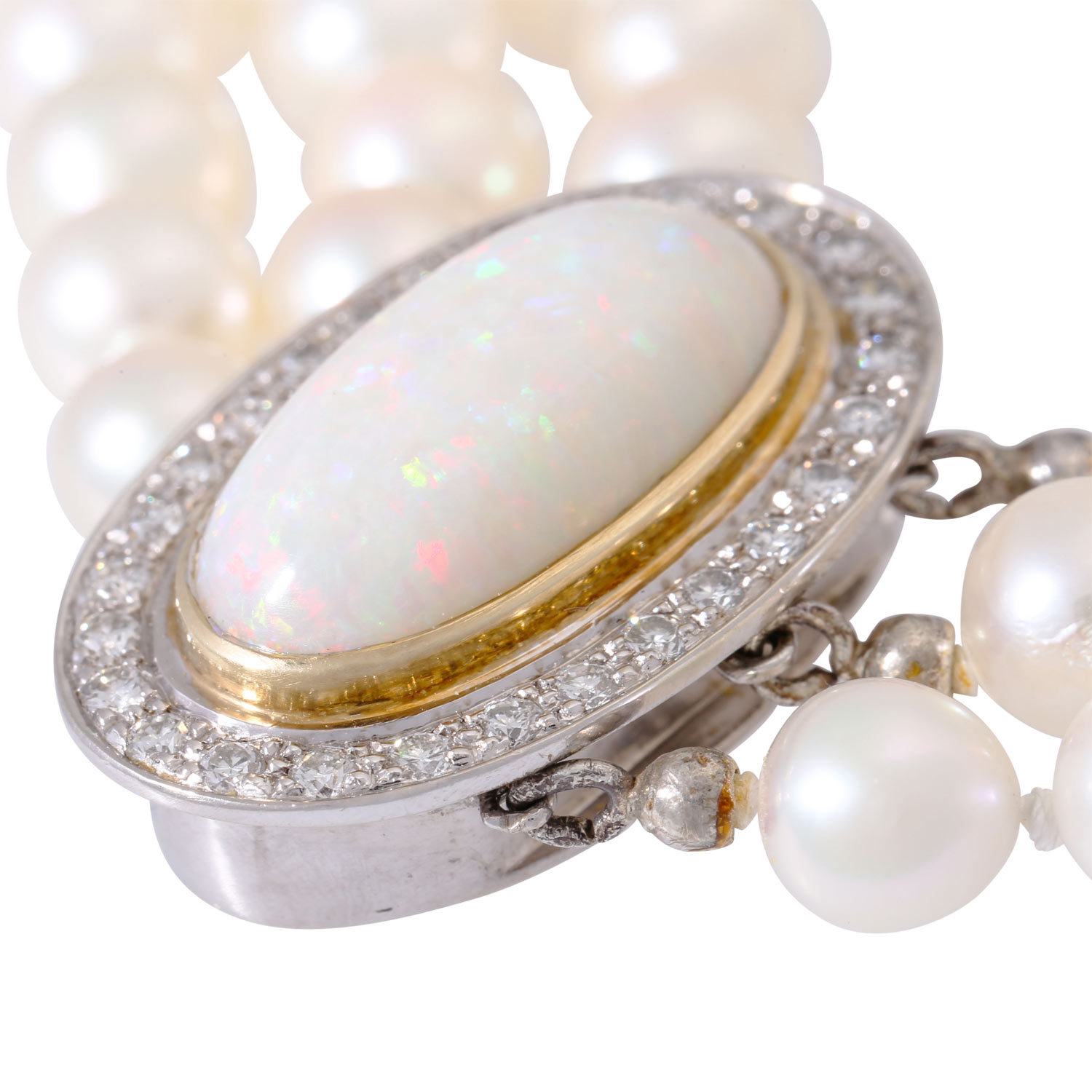 Perlenhalsband 3-reihig mit handgearbeiteter Opal-Brillantschließe, - Image 5 of 5