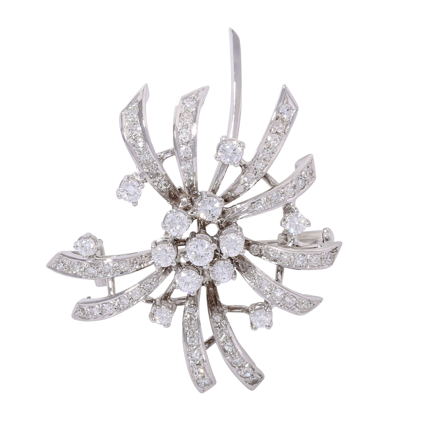 Brosche mit Diamanten im Brillant- und Achtkantschliff zus. ca. 1,1 ct,