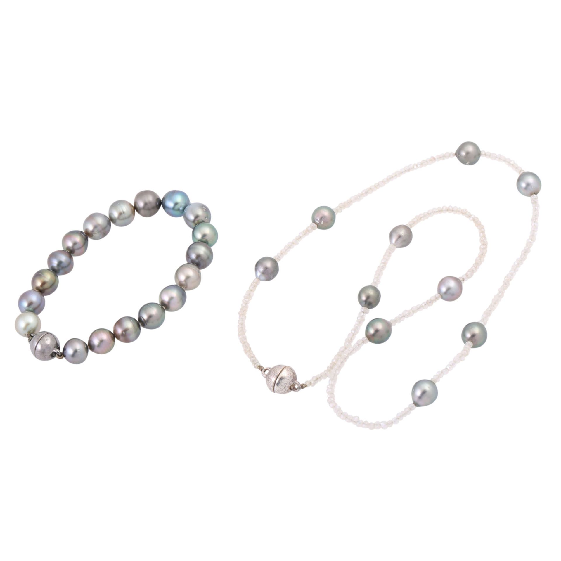 Set: Collier und Armband mit Perlen und Bergkristall,