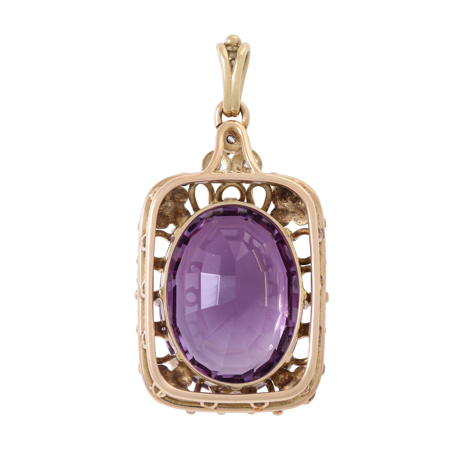 Anhänger mit ovalem Amethyst ca. 23 ct gekrönt von 3 Diamantrosen, - Image 2 of 4