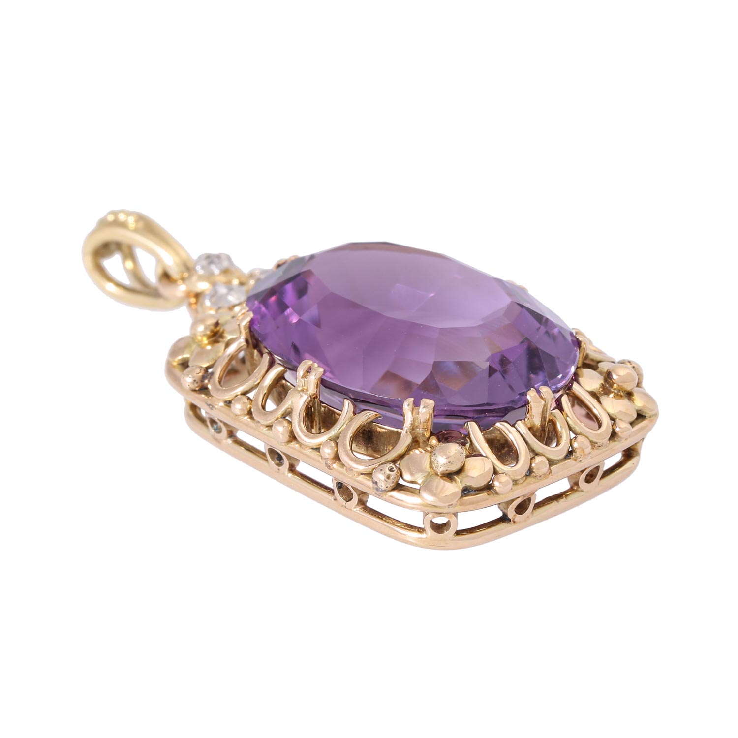 Anhänger mit ovalem Amethyst ca. 23 ct gekrönt von 3 Diamantrosen, - Image 4 of 4