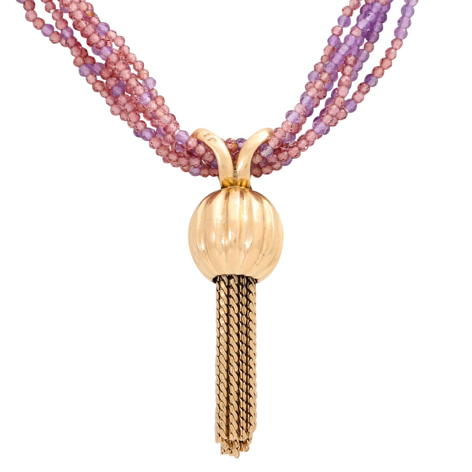 Lange 6-reihige Kette aus Granat und Amethyst mit Goldanhänger - Image 2 of 4