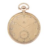 OMEGA offene 14K Gelbgold Taschenuhr von ca. 1929.