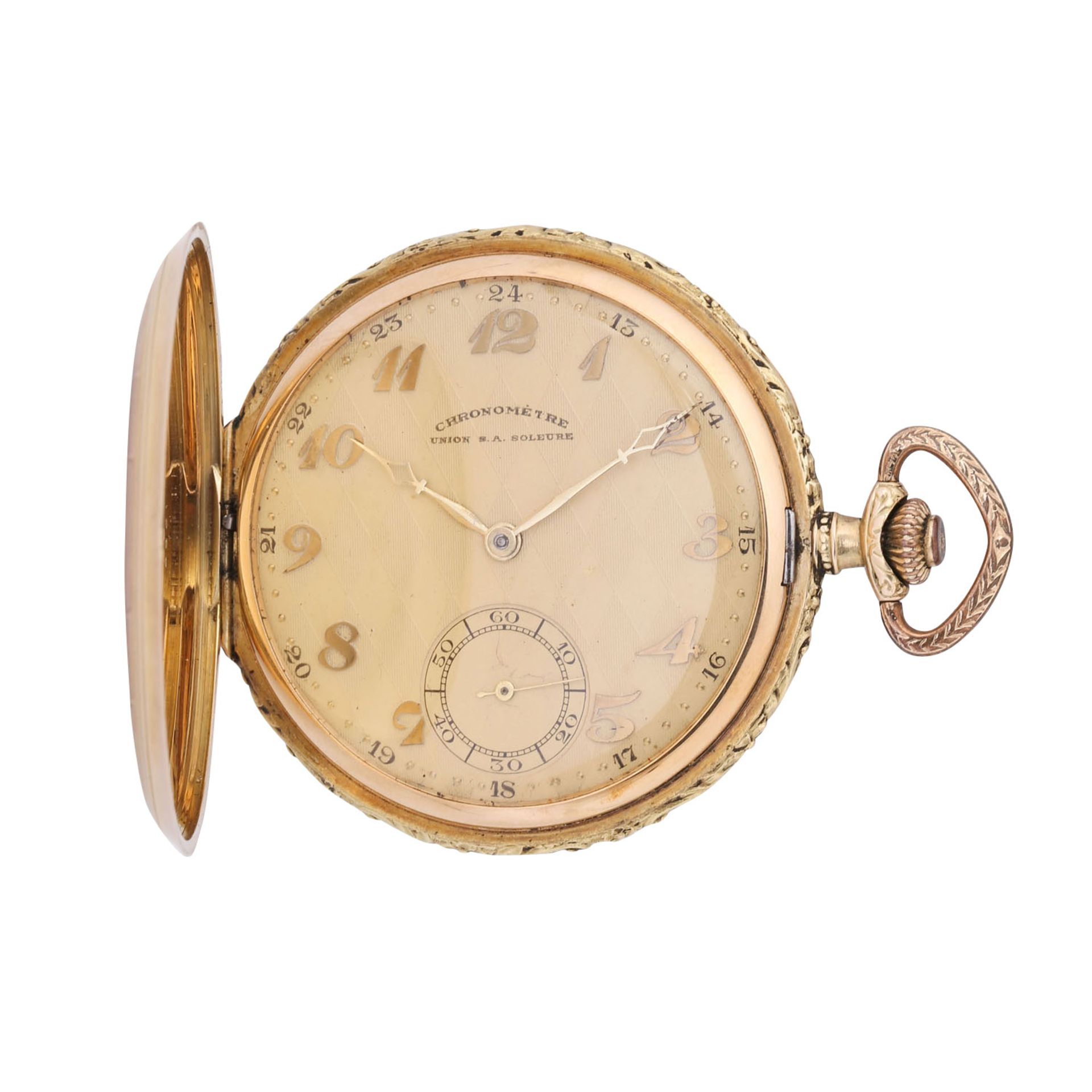 UNION S.A. SOLEURE 14K Gold Savonette Taschenuhr.