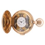 Komplizierte Goldsavonette Taschenuhr mit Jaquemart, Minutenrepetition und Erotik-Automat.